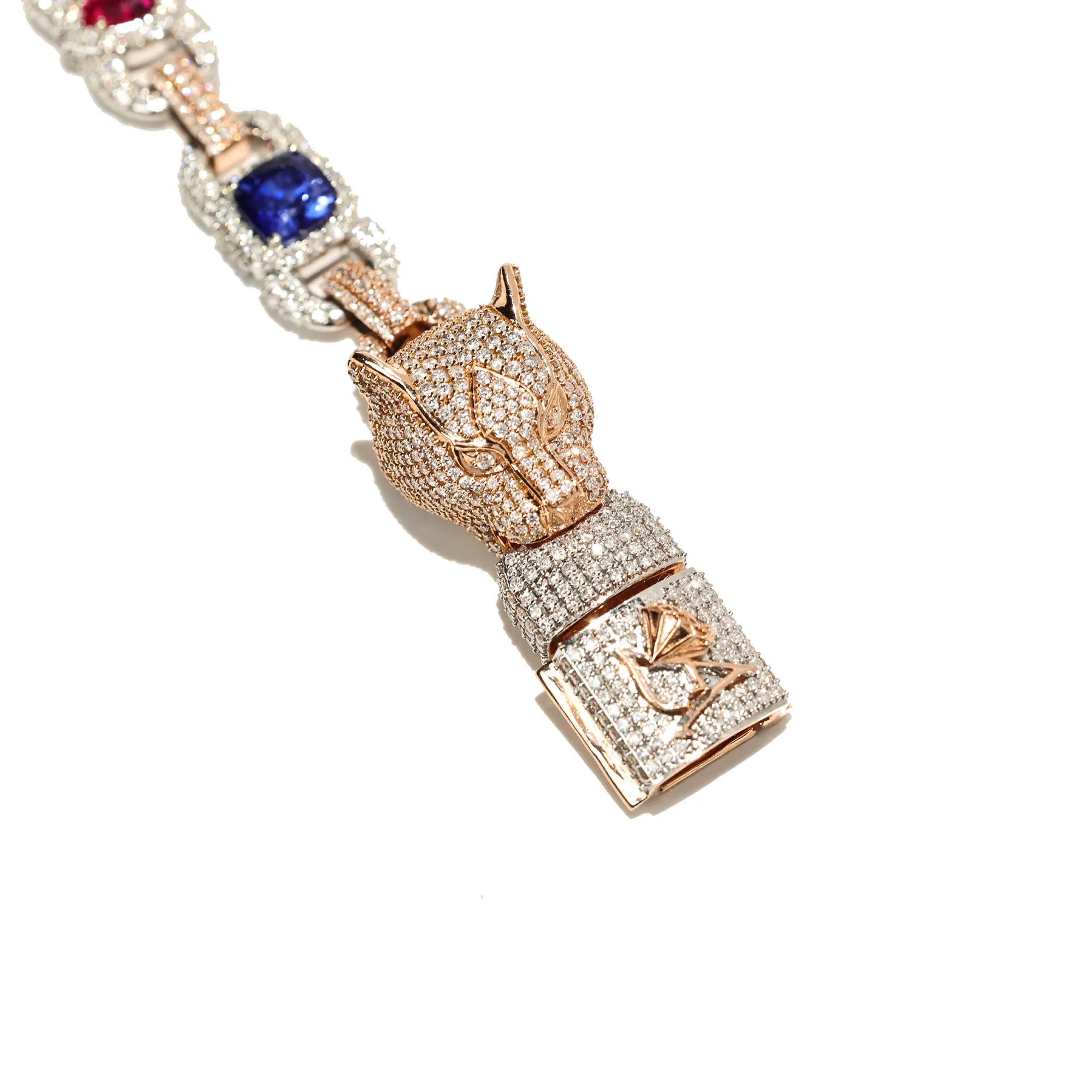 10k Two Tone Gold Color Stone Panthere Necklace 30.44 Ctw LAB