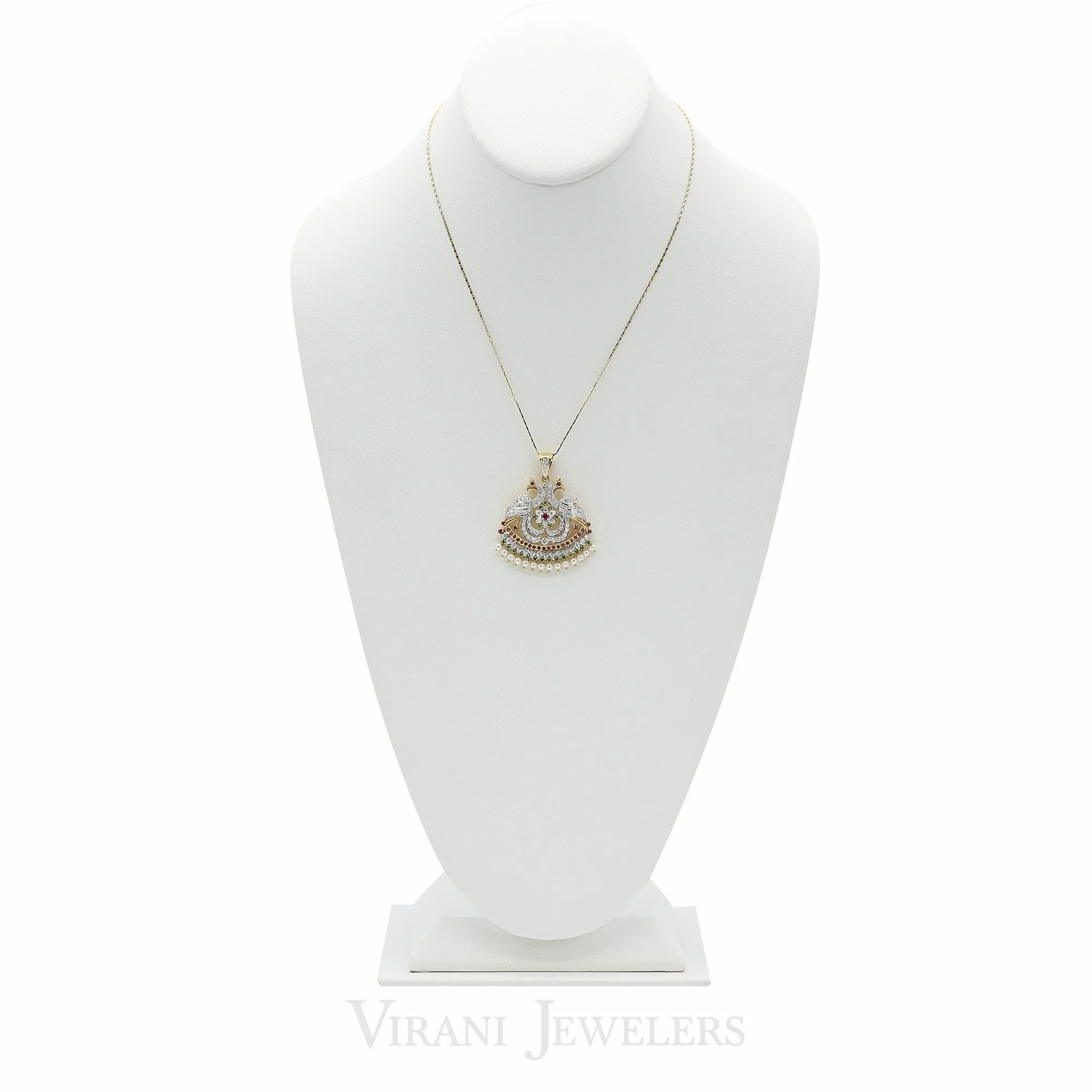 2.23CT Diamond Bisou Peacock Necklace & Earring Set in 18K Yellow Gold W/ Multi Gems