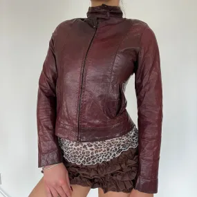90s burgundy real leather jacket - Size S