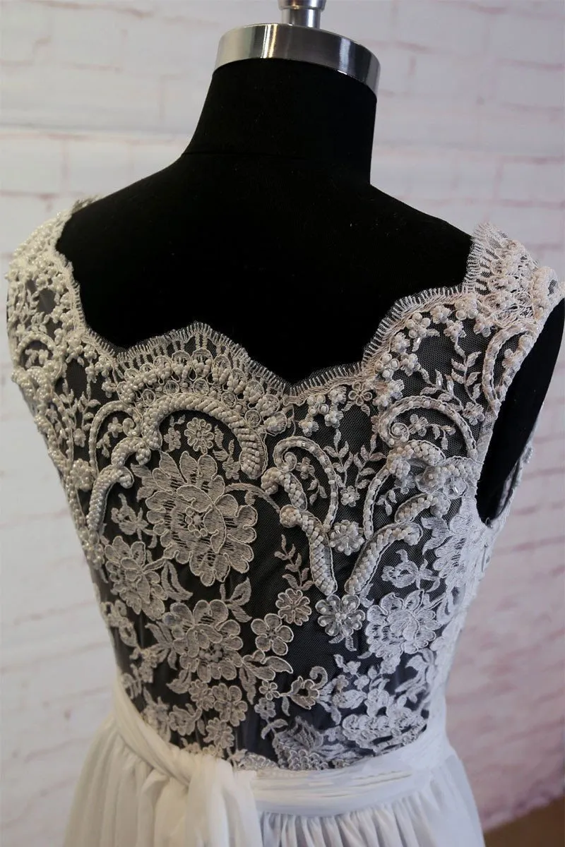 A-line Lace Appliqued Sexy See Through Summer Beach Wedding Dresses 3018