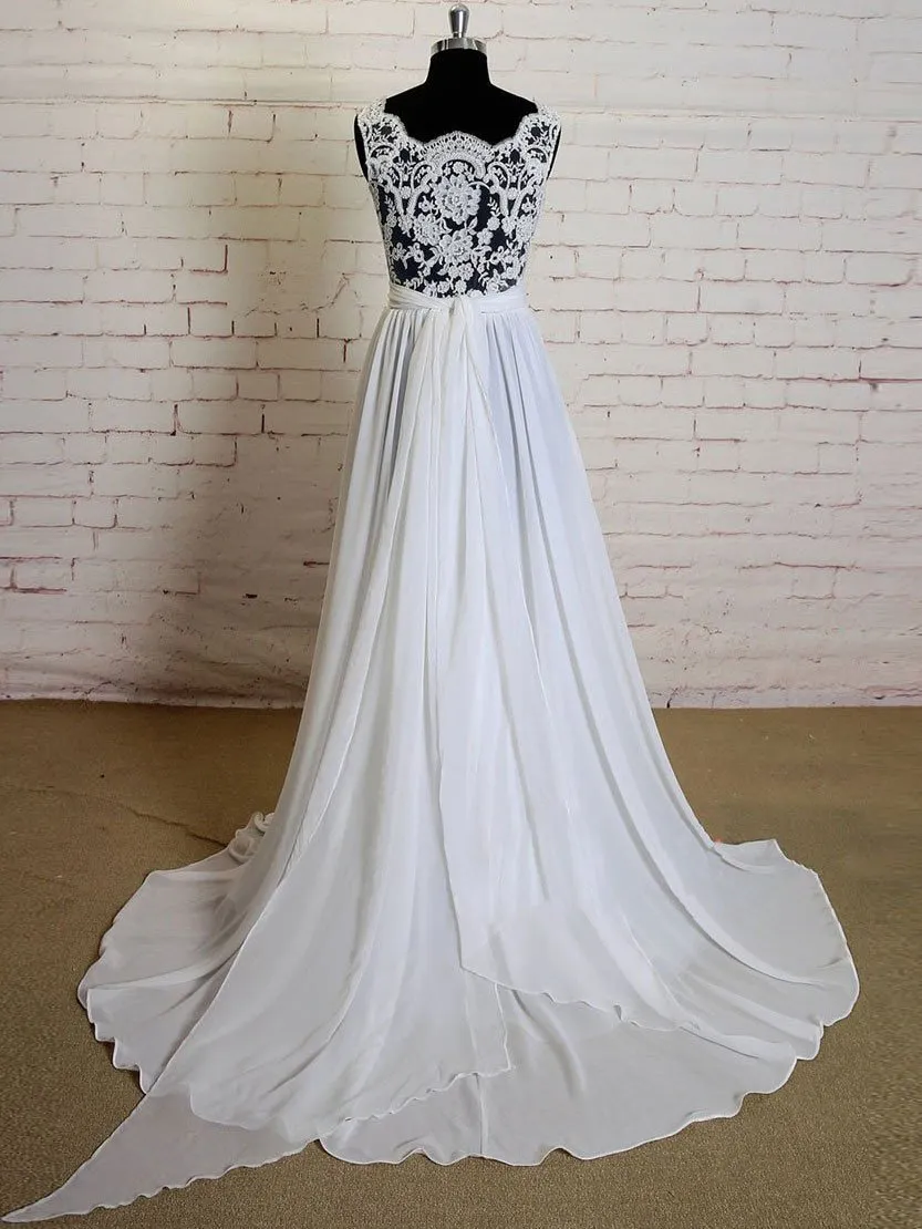 A-line Lace Appliqued Sexy See Through Summer Beach Wedding Dresses 3018