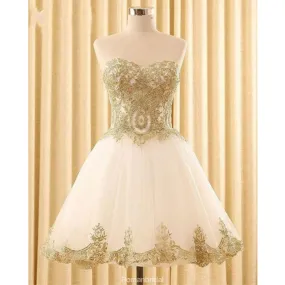 A-line Sweetheart Appliques Sleeveless Lace up Back Tutu Homecoming dresses, HD0379