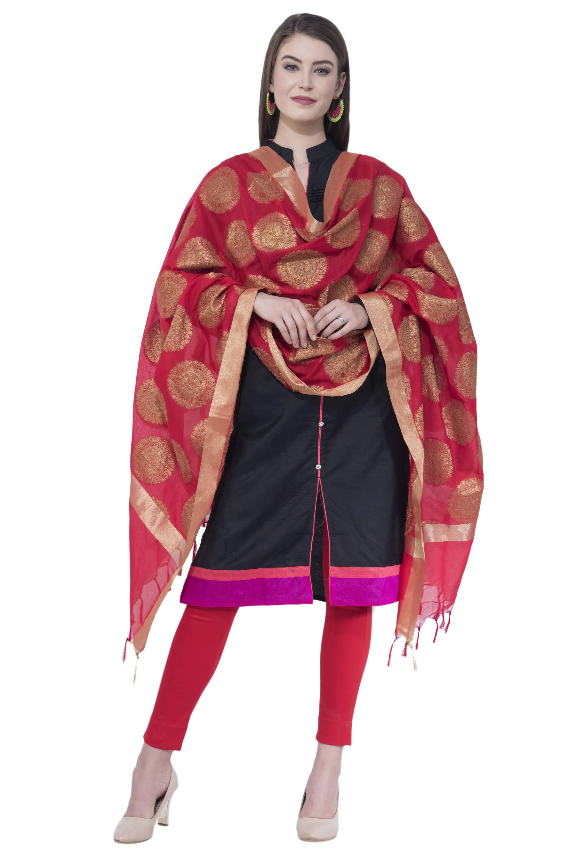 A R SILK Red Color Vns Big Gola Dupattas and Chunnis