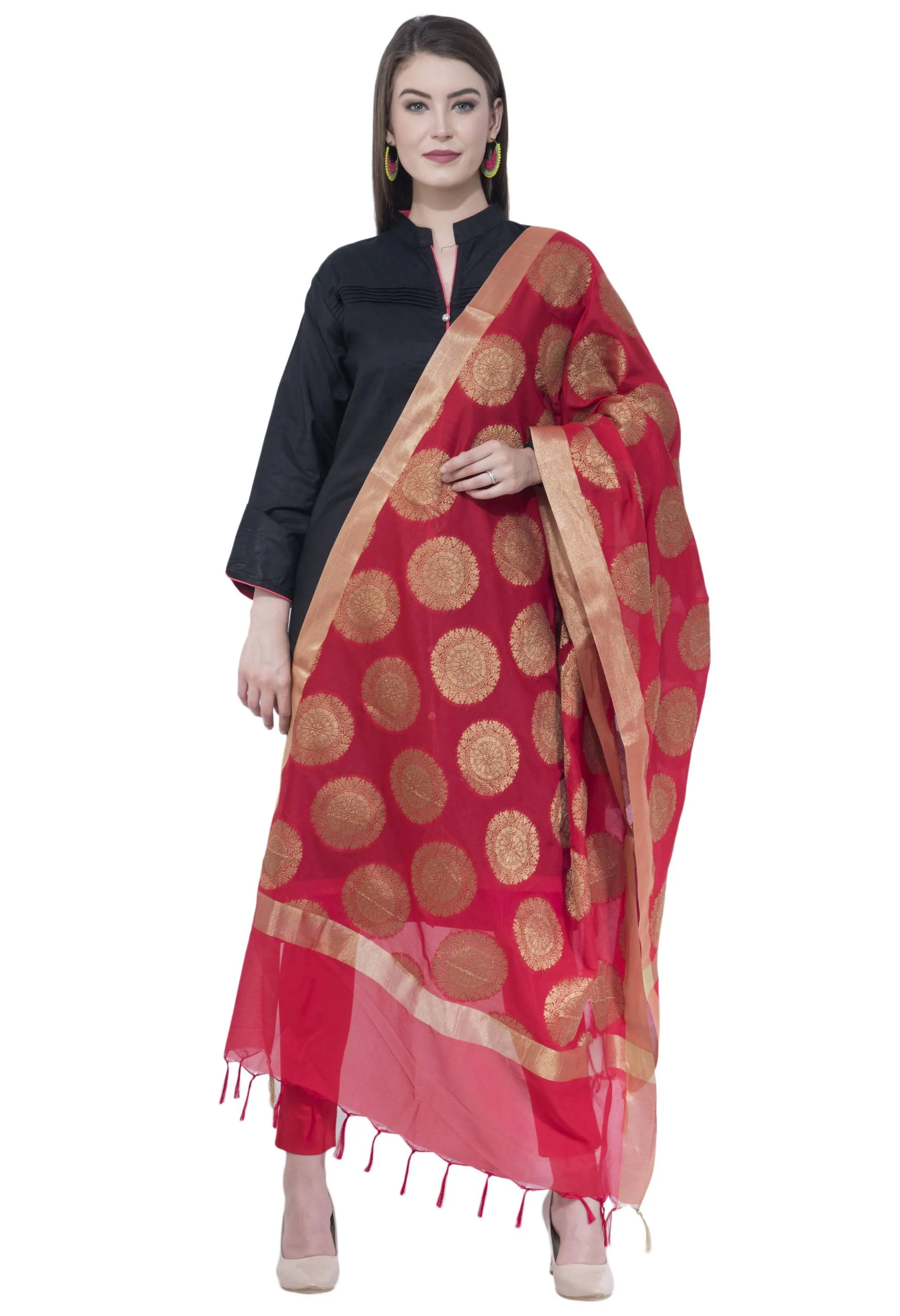 A R SILK Red Color Vns Big Gola Dupattas and Chunnis