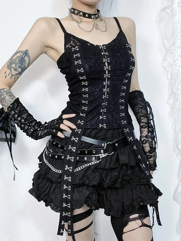 Aesthetic Buttoned Backless Gothic Top