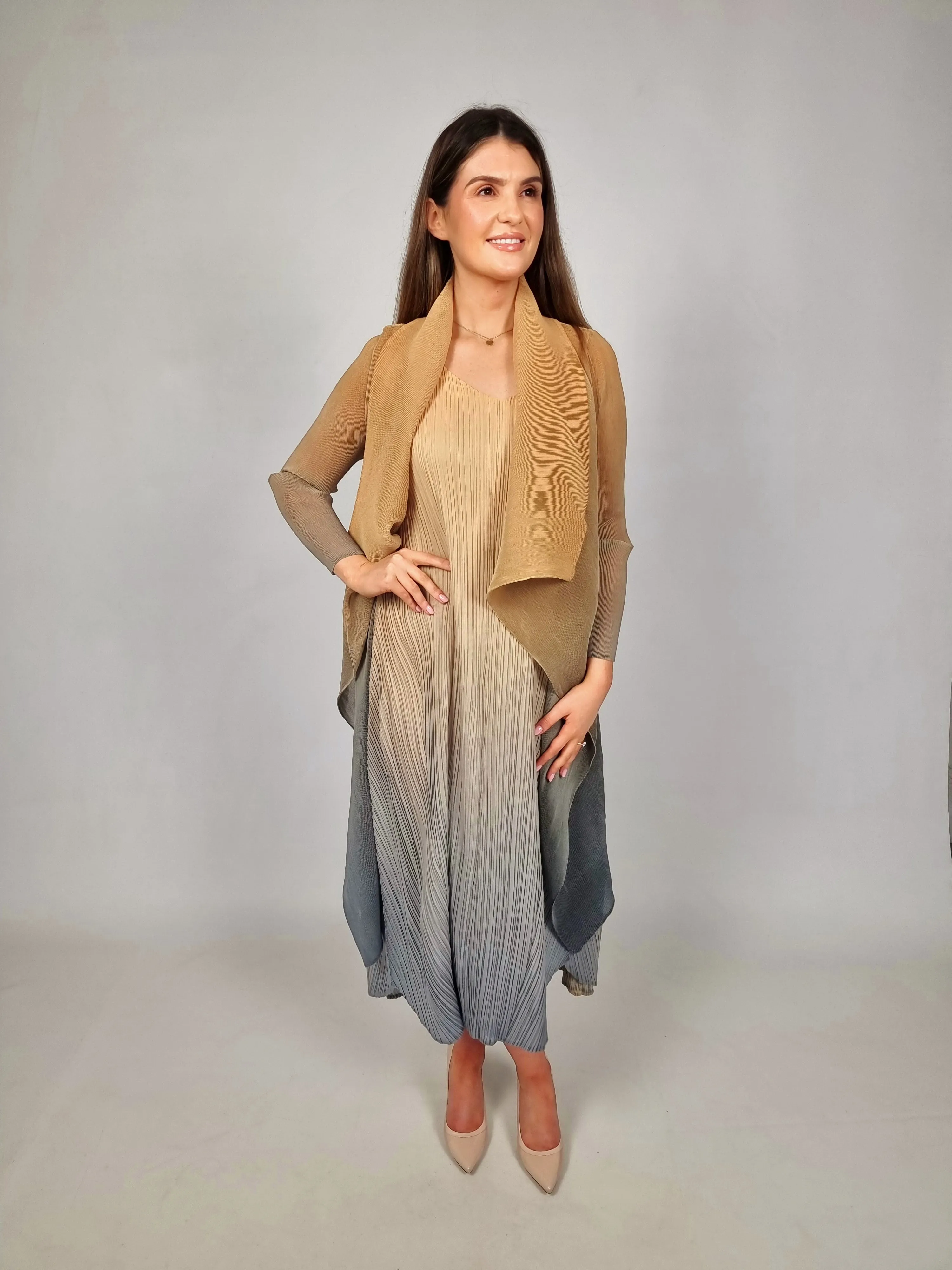 Alquema Gold To Charcoal Long Estrella Dress & Collare Coat