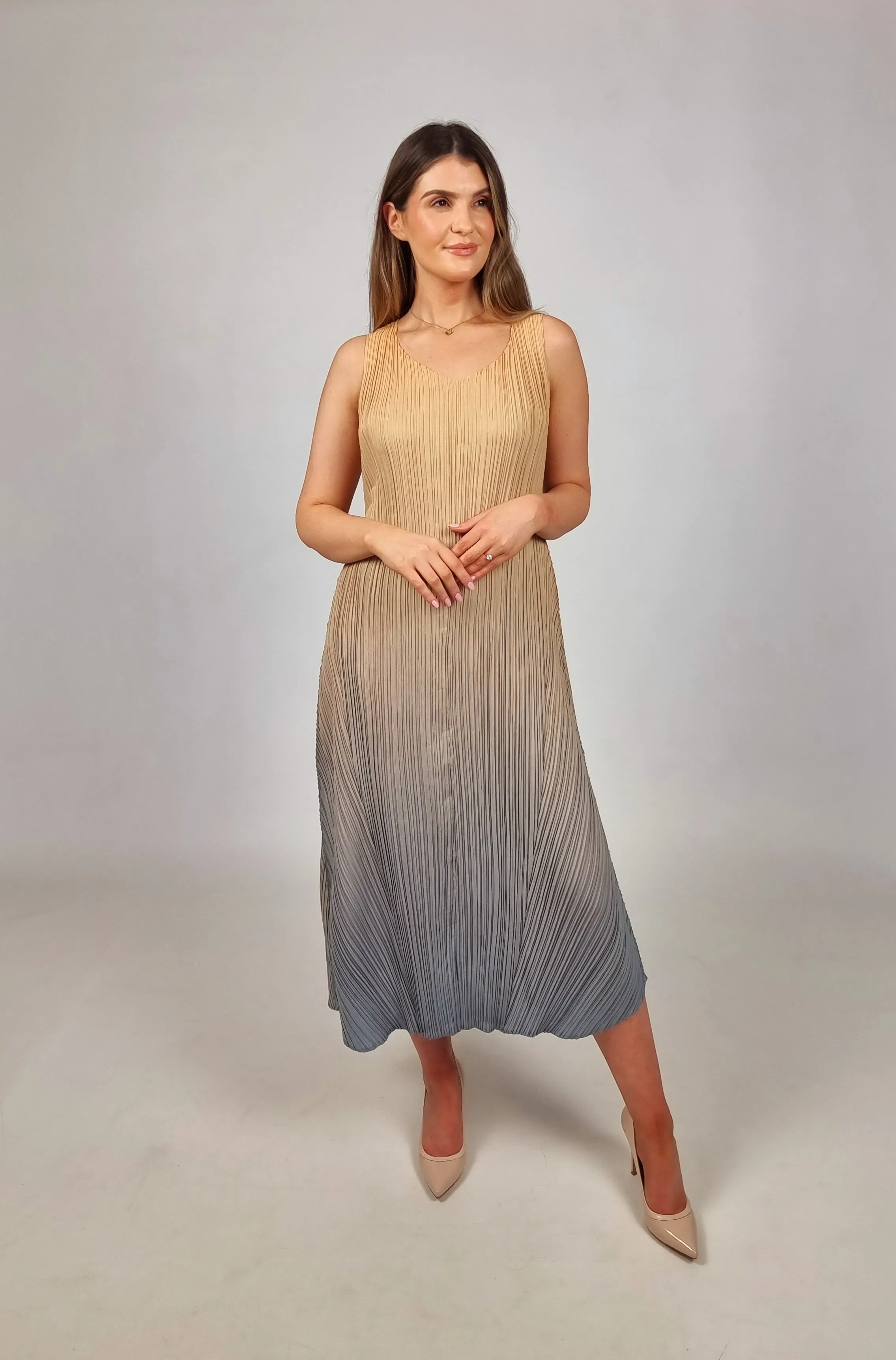 Alquema Gold To Charcoal Long Estrella Dress & Collare Coat