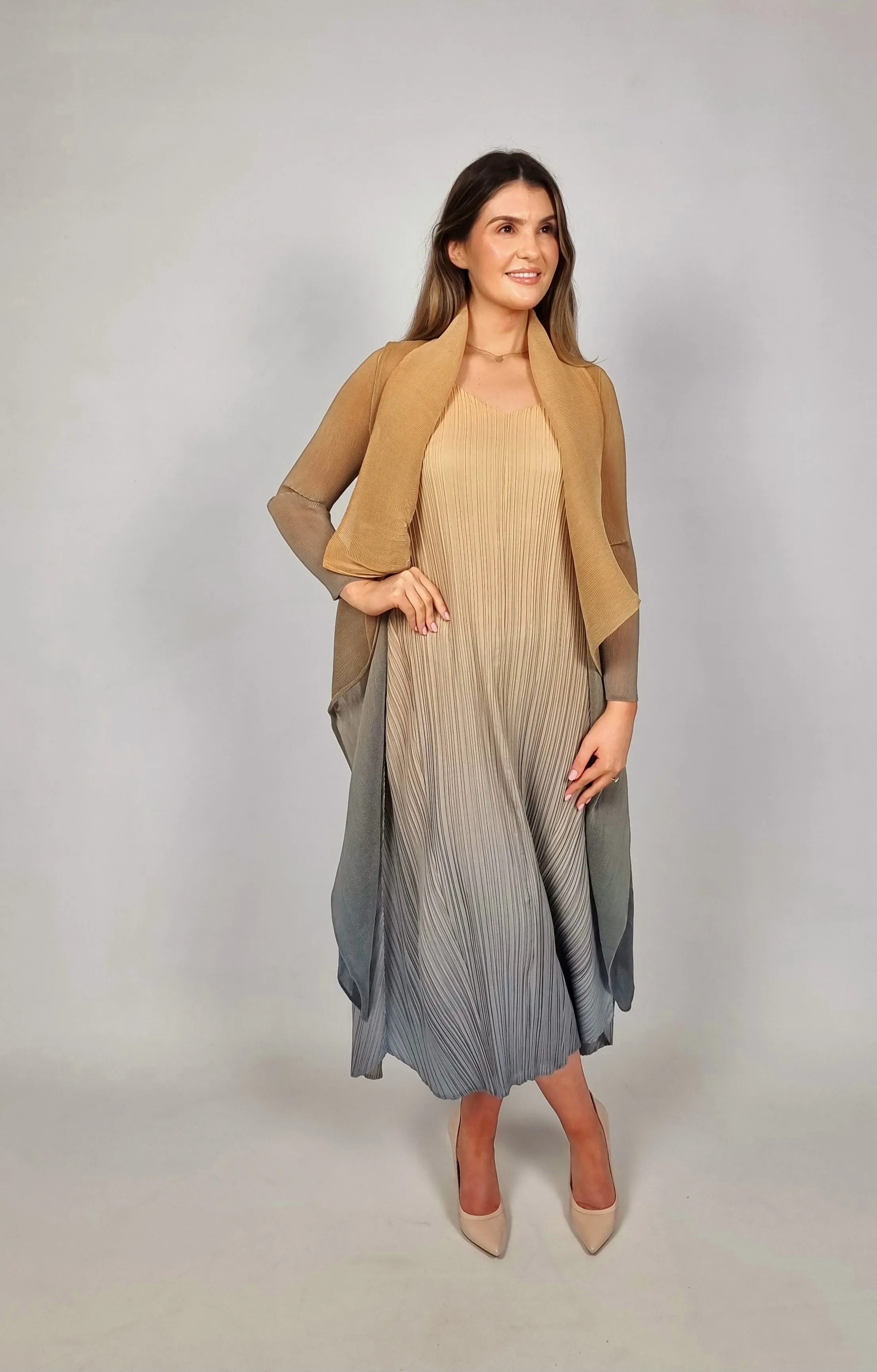 Alquema Gold To Charcoal Long Estrella Dress & Collare Coat