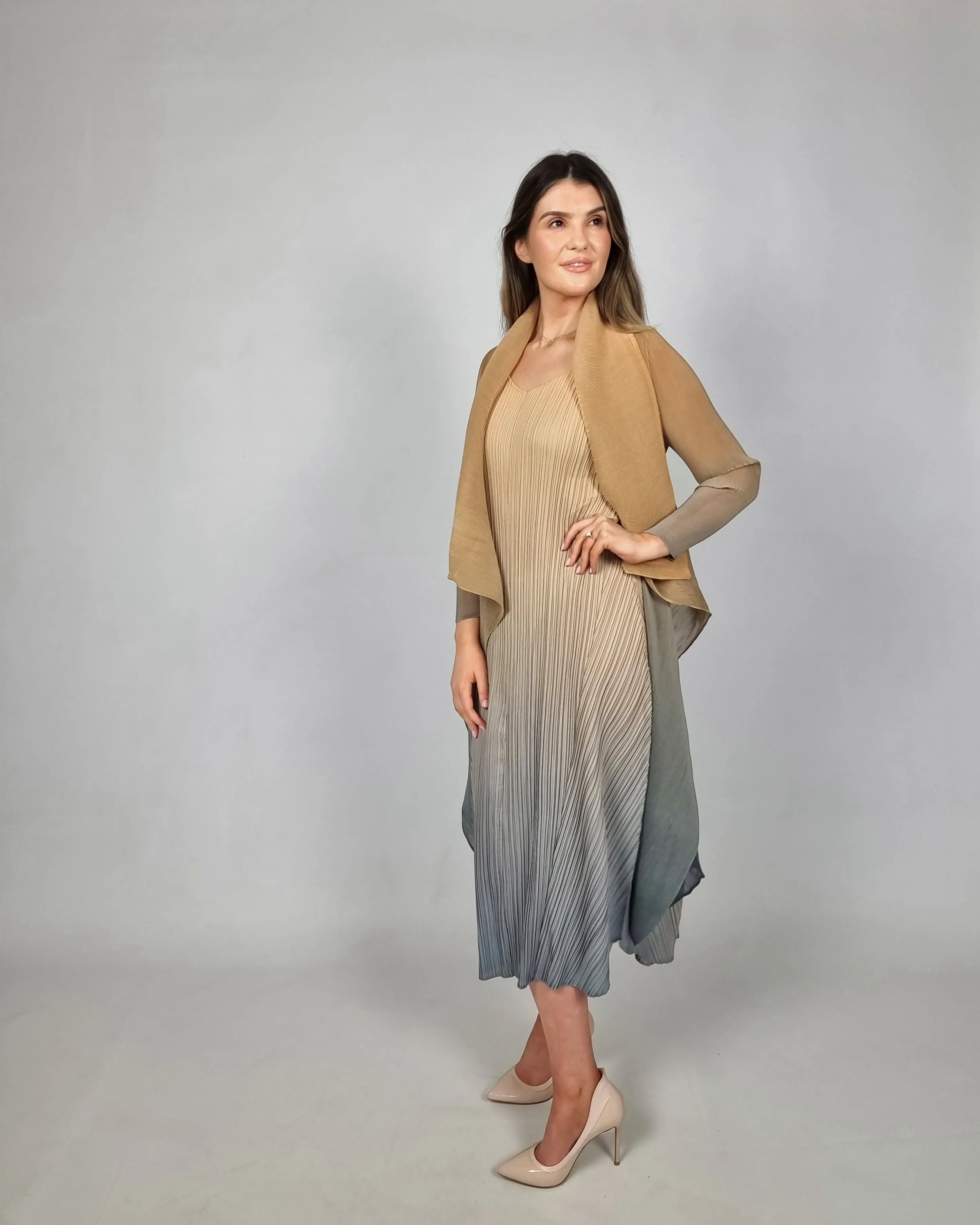 Alquema Gold To Charcoal Long Estrella Dress & Collare Coat