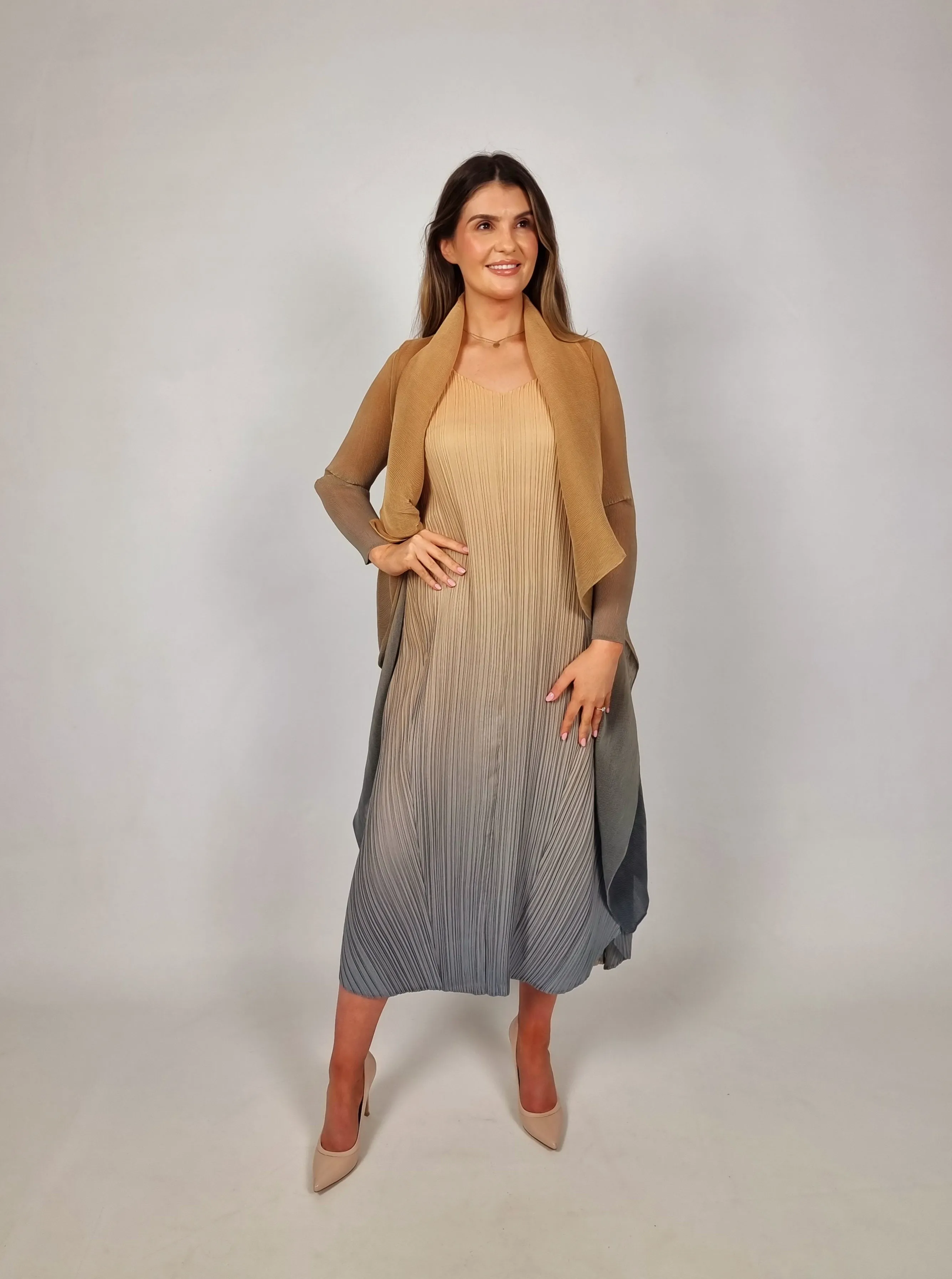 Alquema Gold To Charcoal Long Estrella Dress & Collare Coat