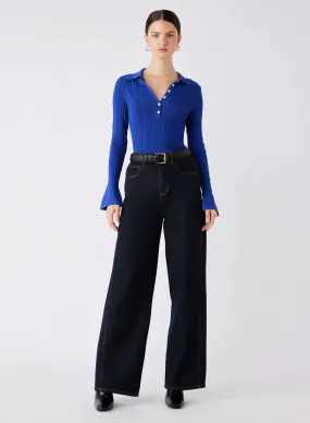 Avenue Button Sweater Cobalt