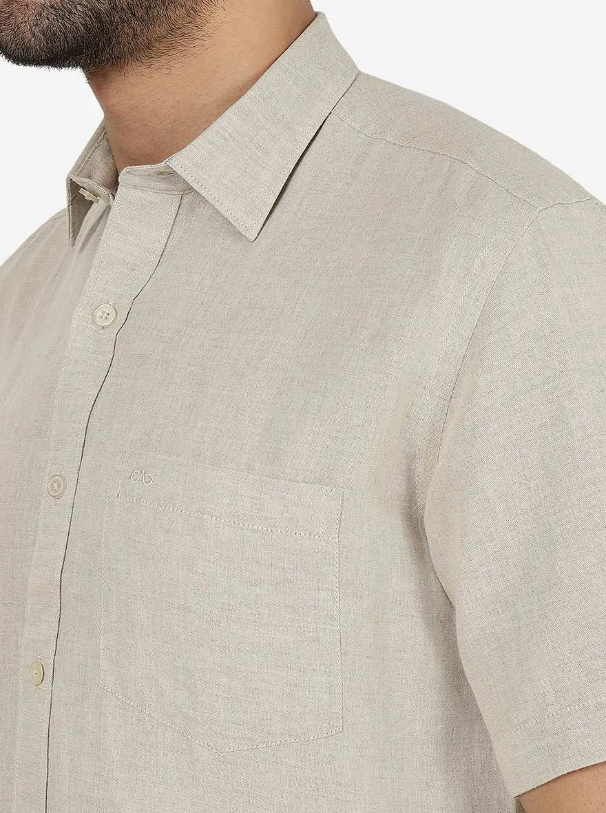 Beige Solid Slim Fit Semi Casual Shirt | JadeBlue