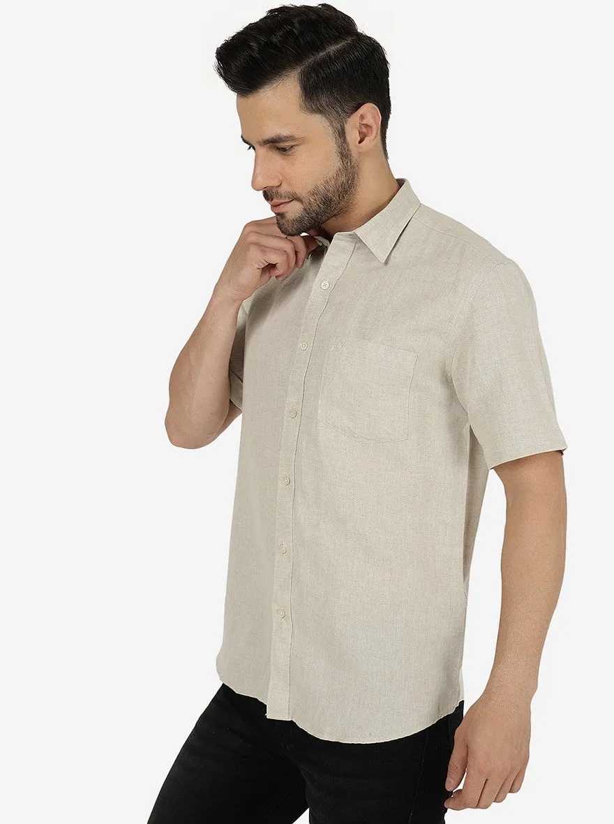 Beige Solid Slim Fit Semi Casual Shirt | JadeBlue