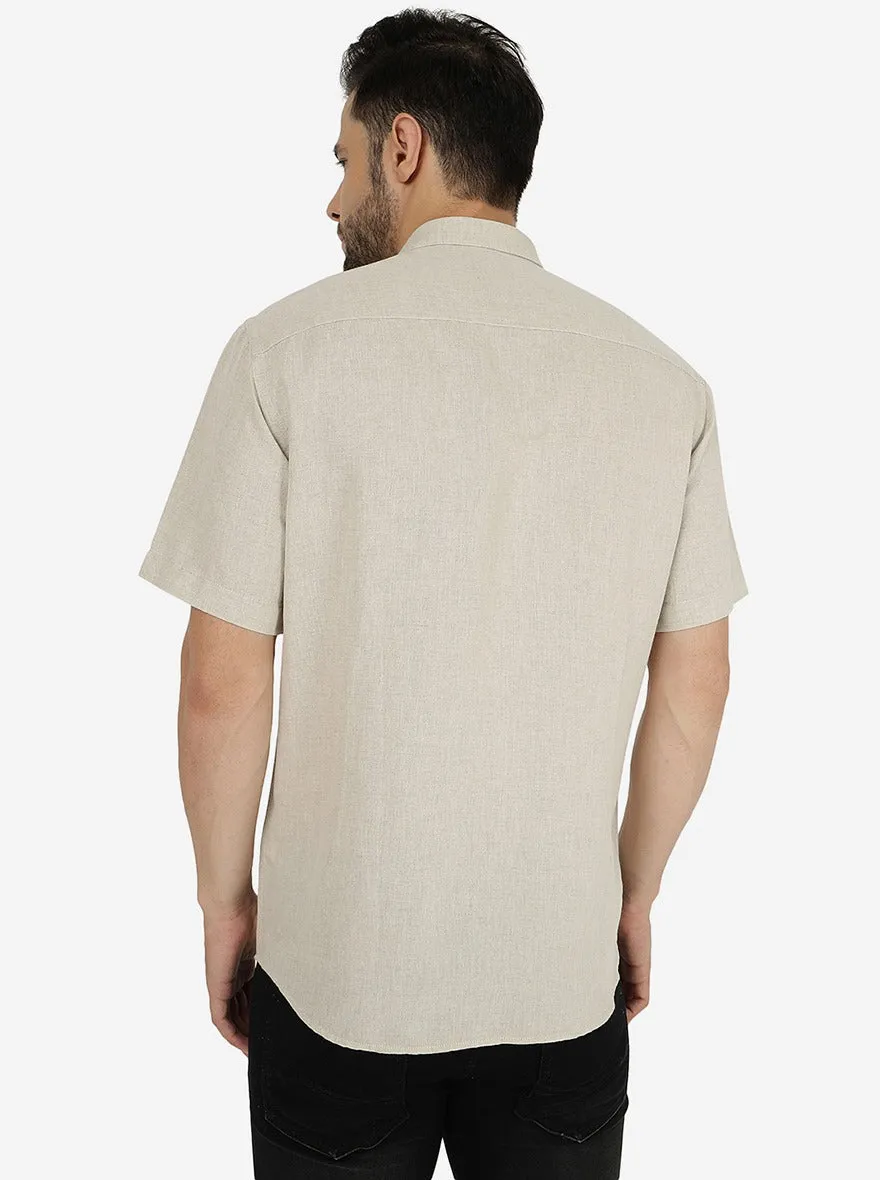 Beige Solid Slim Fit Semi Casual Shirt | JadeBlue