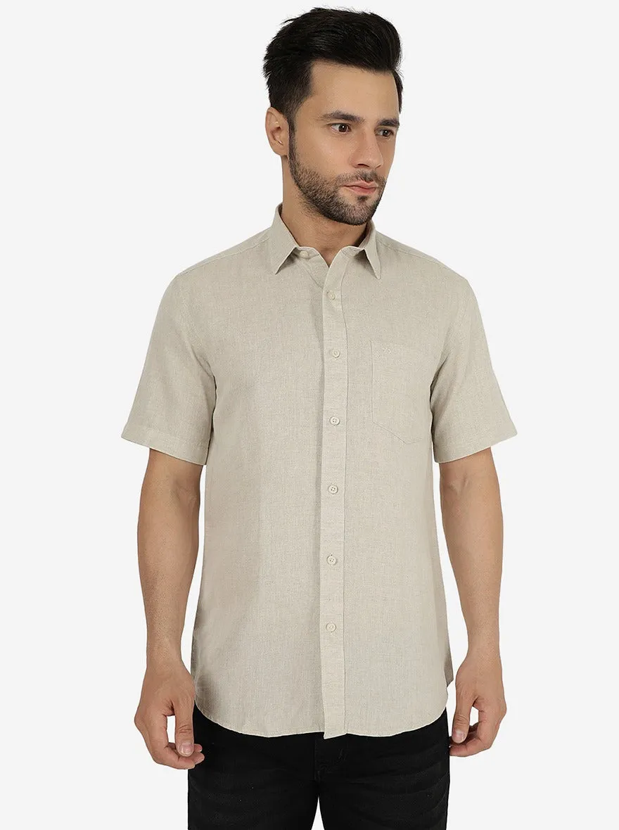 Beige Solid Slim Fit Semi Casual Shirt | JadeBlue