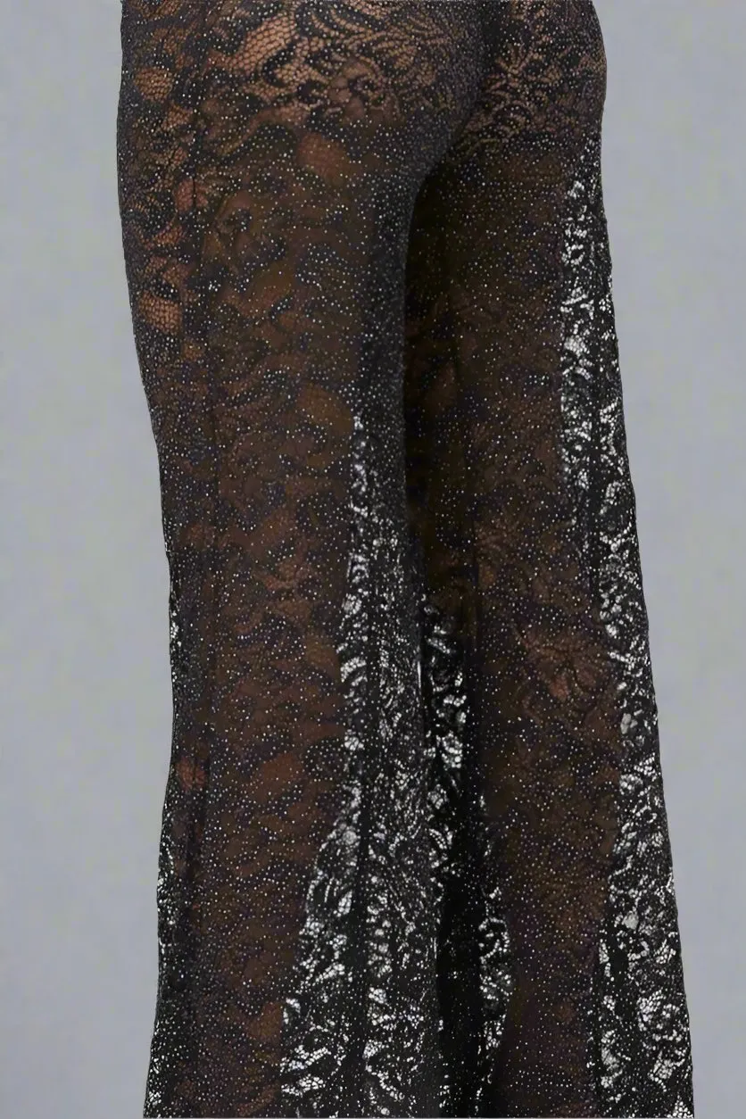 Black Blonda Glitter Beaded Luxury Designer Swimsuit Cover-Up Beach Resort Pants