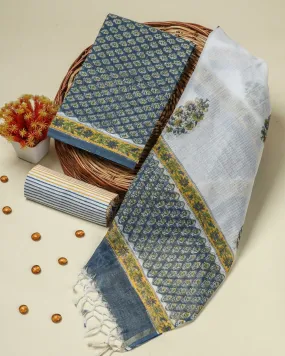 Blue Buti Print Kota Doria Suit Set (3KD90)