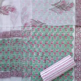 Buti Print Cotton Suit Set with Chiffon Dupatta (PCHF453)