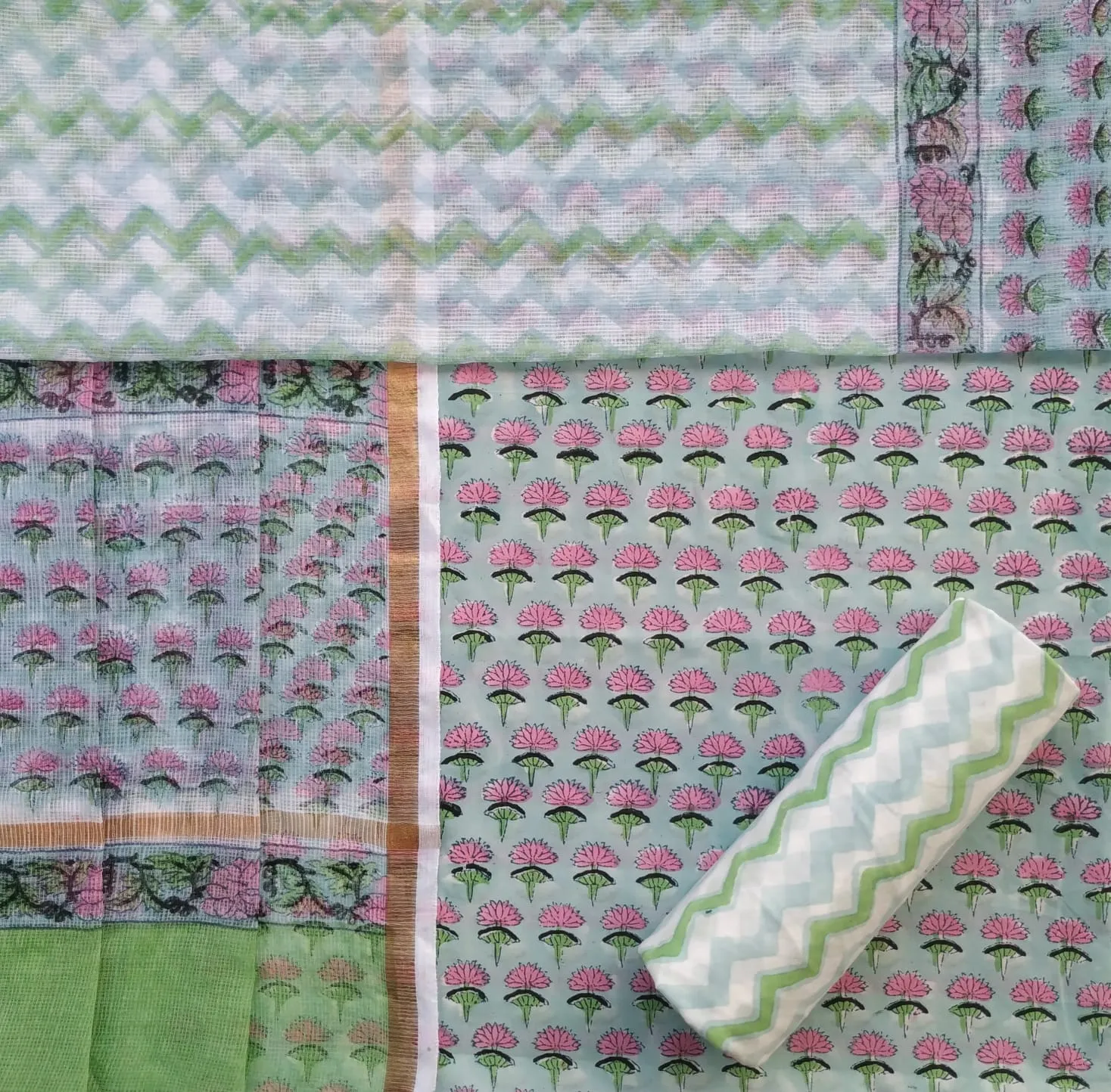 Buti Print Cotton Suit Set with Kota Doria Dupatta (3CKD682)
