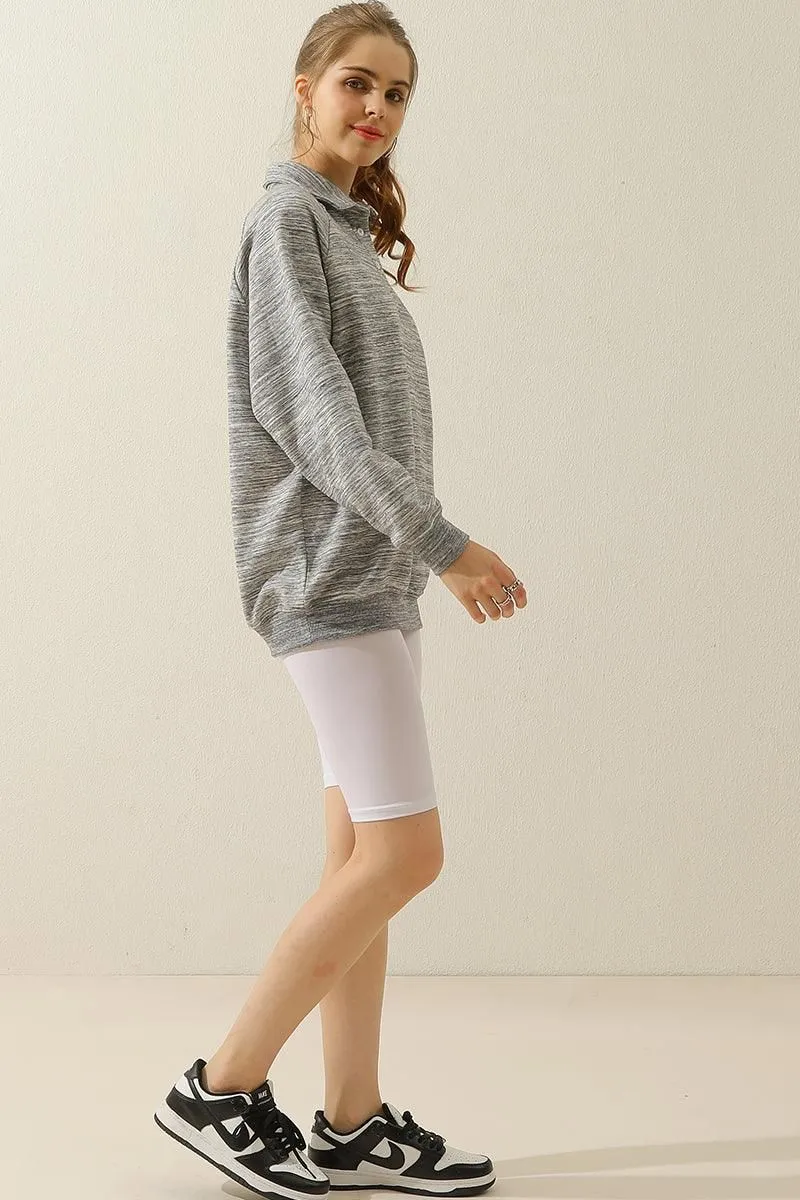 BUTTON COLLAR RAGLAN LONG SLEEVE CASUAL SWEATSHIRT