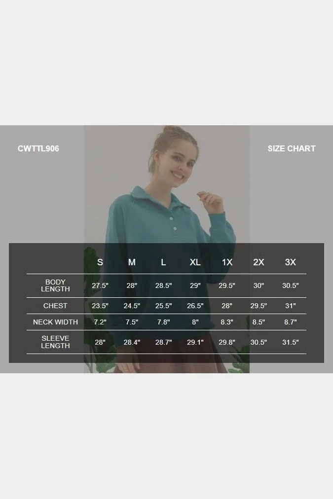 BUTTON COLLAR RAGLAN LONG SLEEVE CASUAL SWEATSHIRT