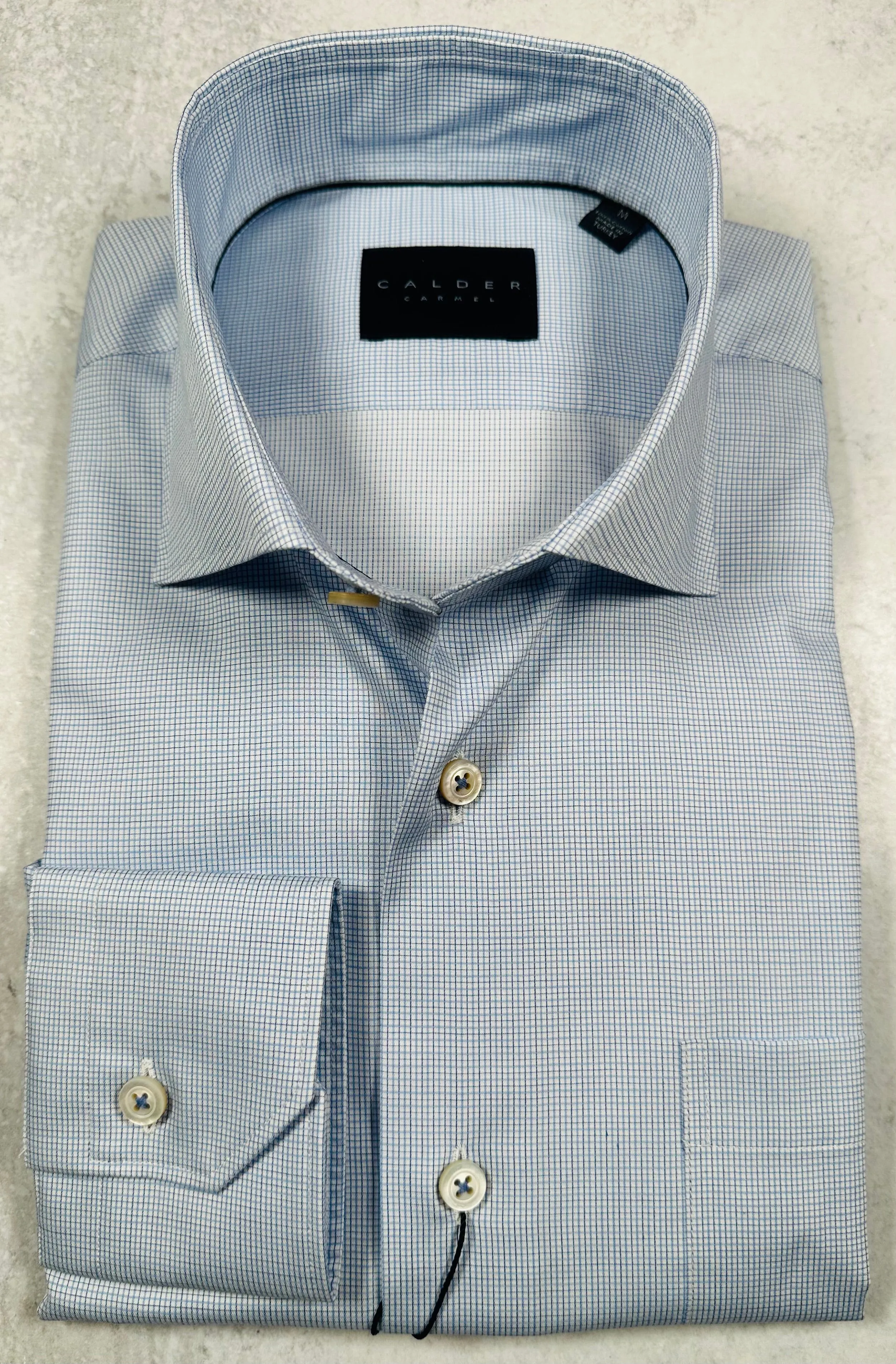 Calder Carmel Luxury 120'S Twill Micro Check Sport Shirt in Sky Blue