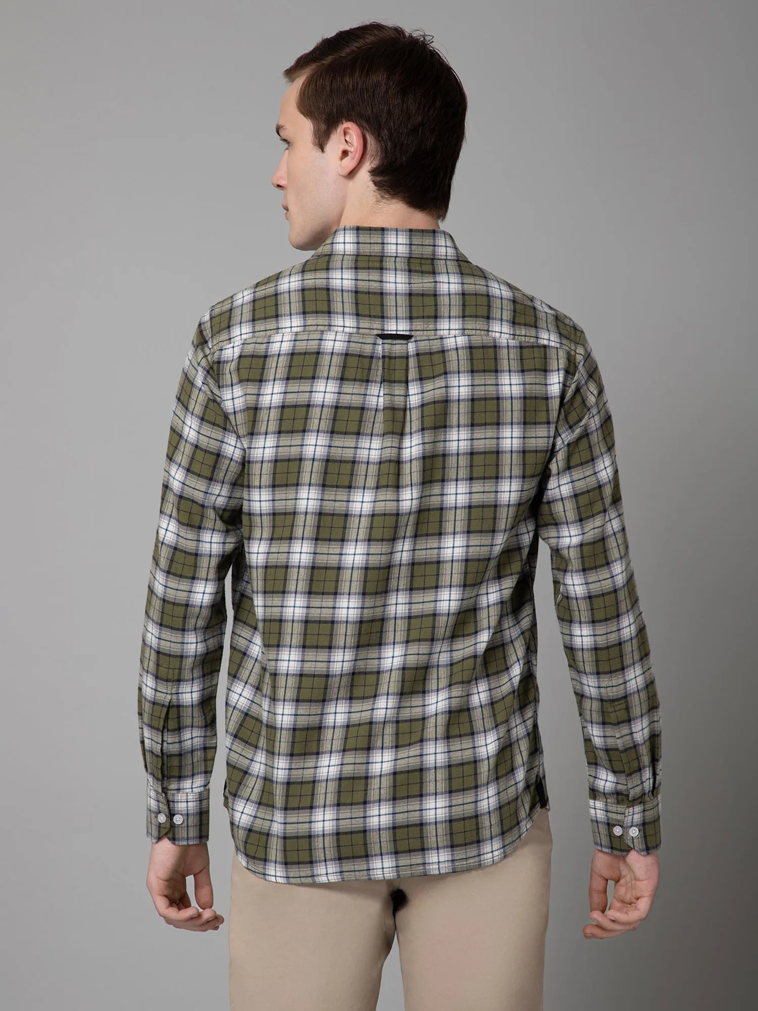 Cantabil Checkered Green Full Sleeve Regular Fit Casual Shirt for Men with Pocket