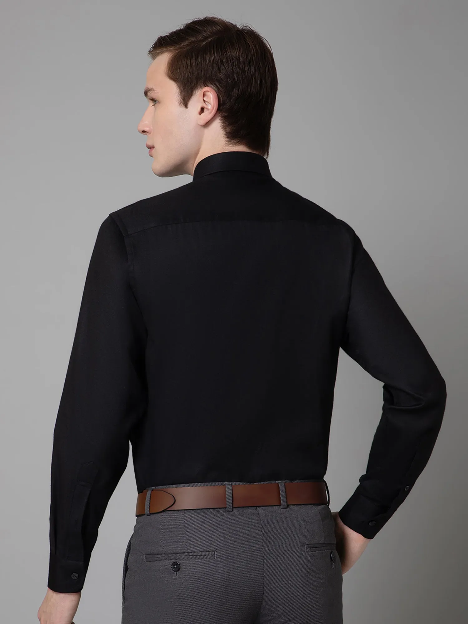 Cantabil Cotton Black Self Design Full Sleeve Regular Fit Formal Shirt for Men with Pocket