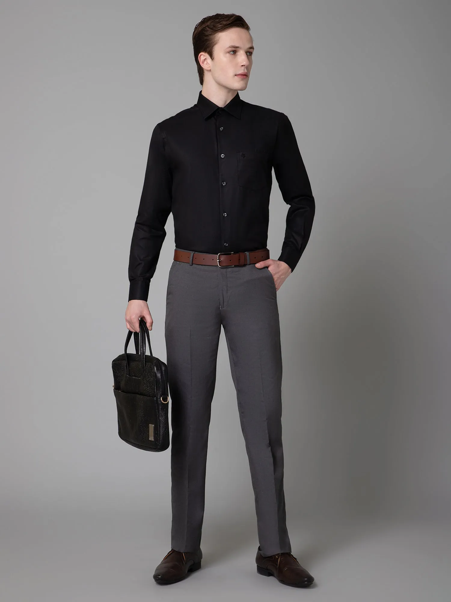 Cantabil Cotton Black Self Design Full Sleeve Regular Fit Formal Shirt for Men with Pocket