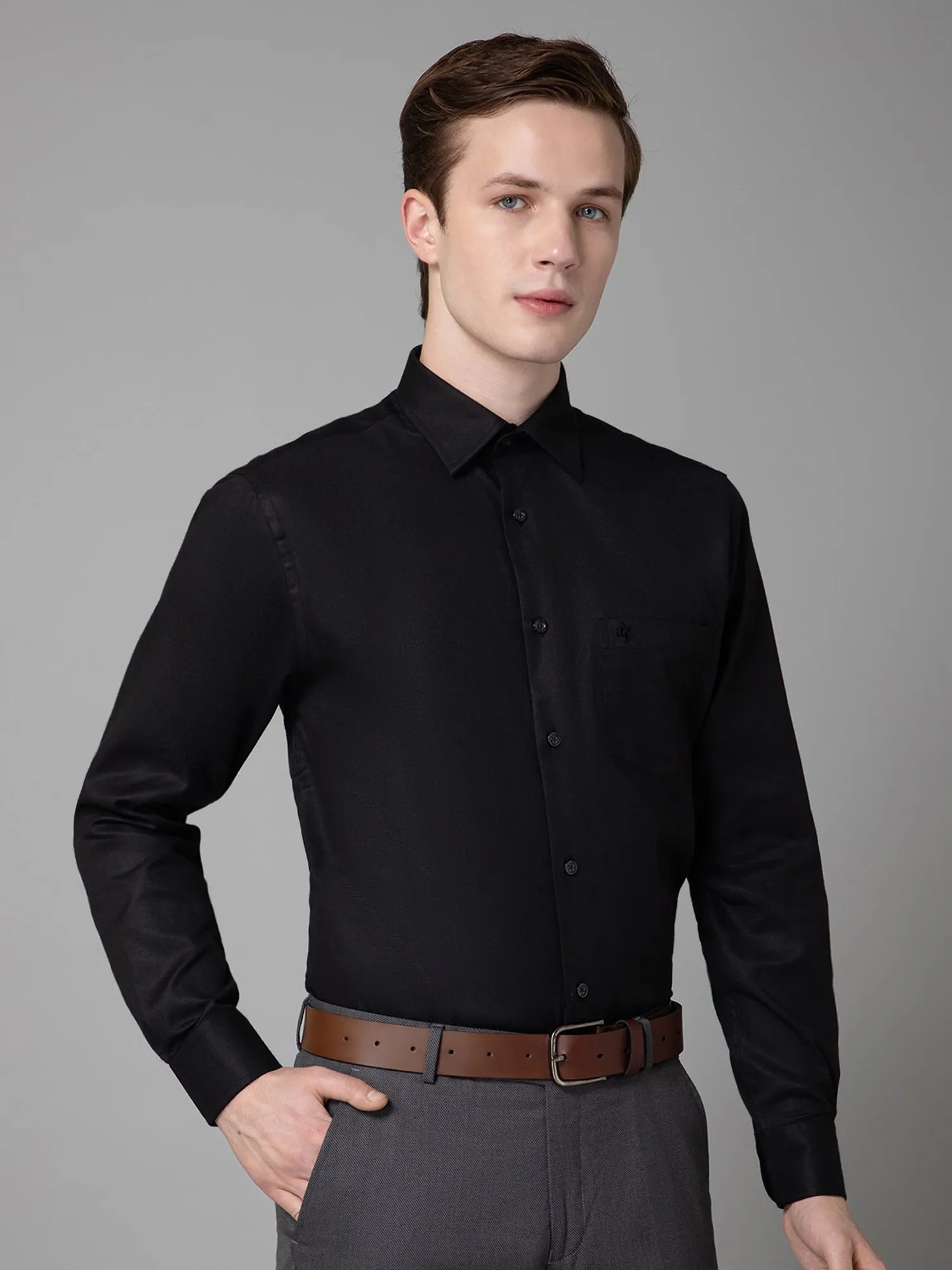 Cantabil Cotton Black Self Design Full Sleeve Regular Fit Formal Shirt for Men with Pocket