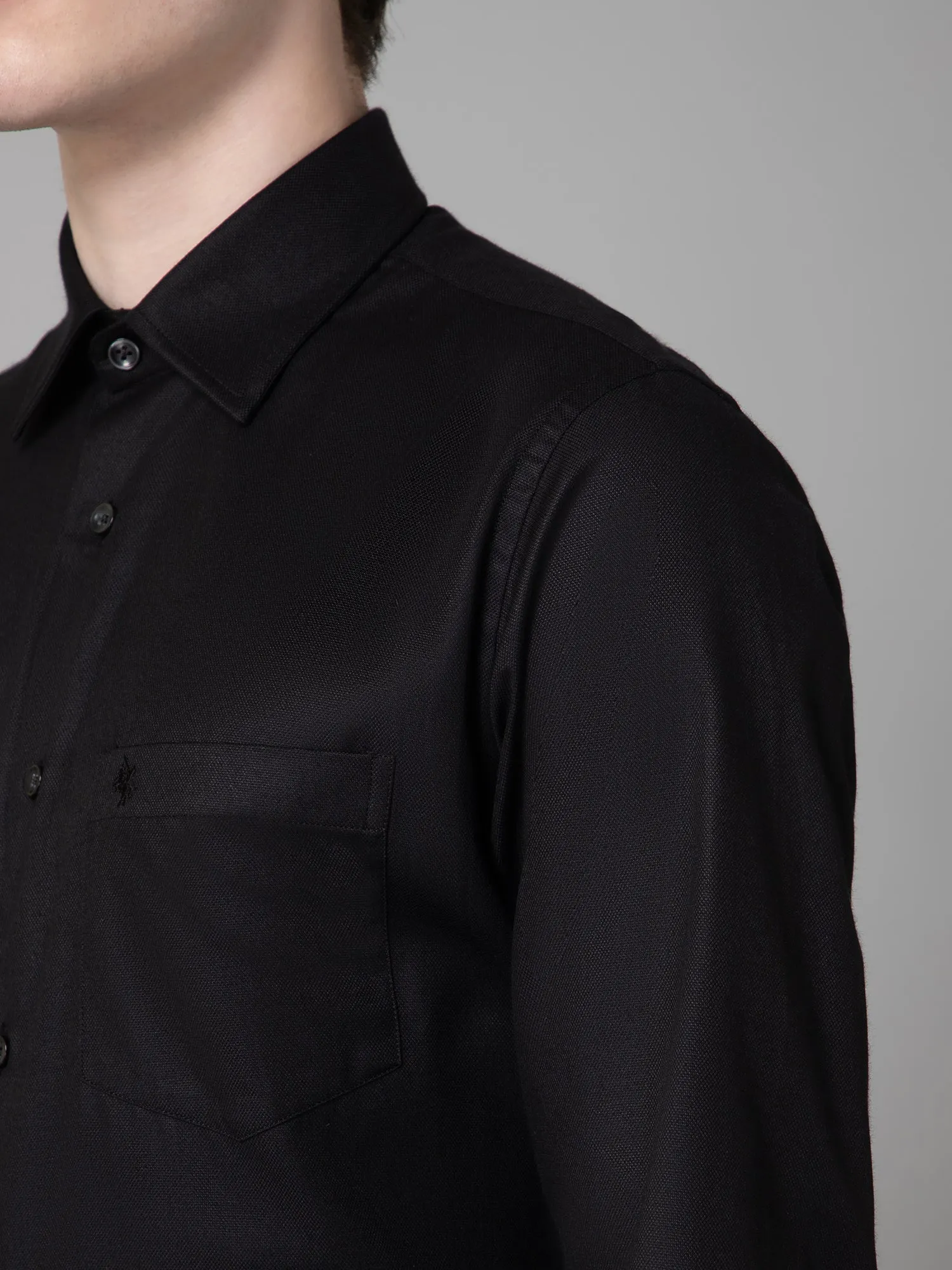 Cantabil Cotton Black Self Design Full Sleeve Regular Fit Formal Shirt for Men with Pocket