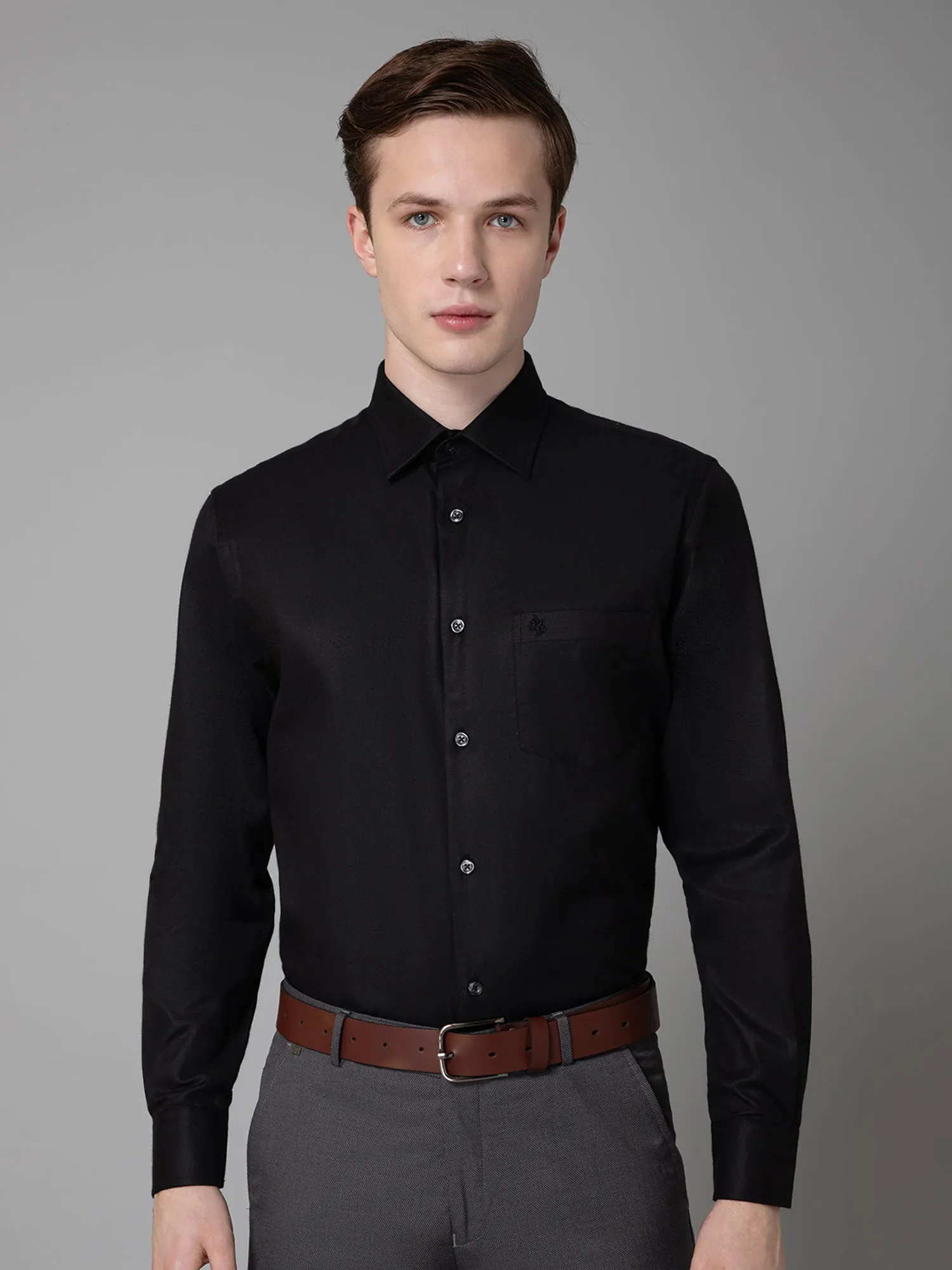 Cantabil Cotton Black Self Design Full Sleeve Regular Fit Formal Shirt for Men with Pocket