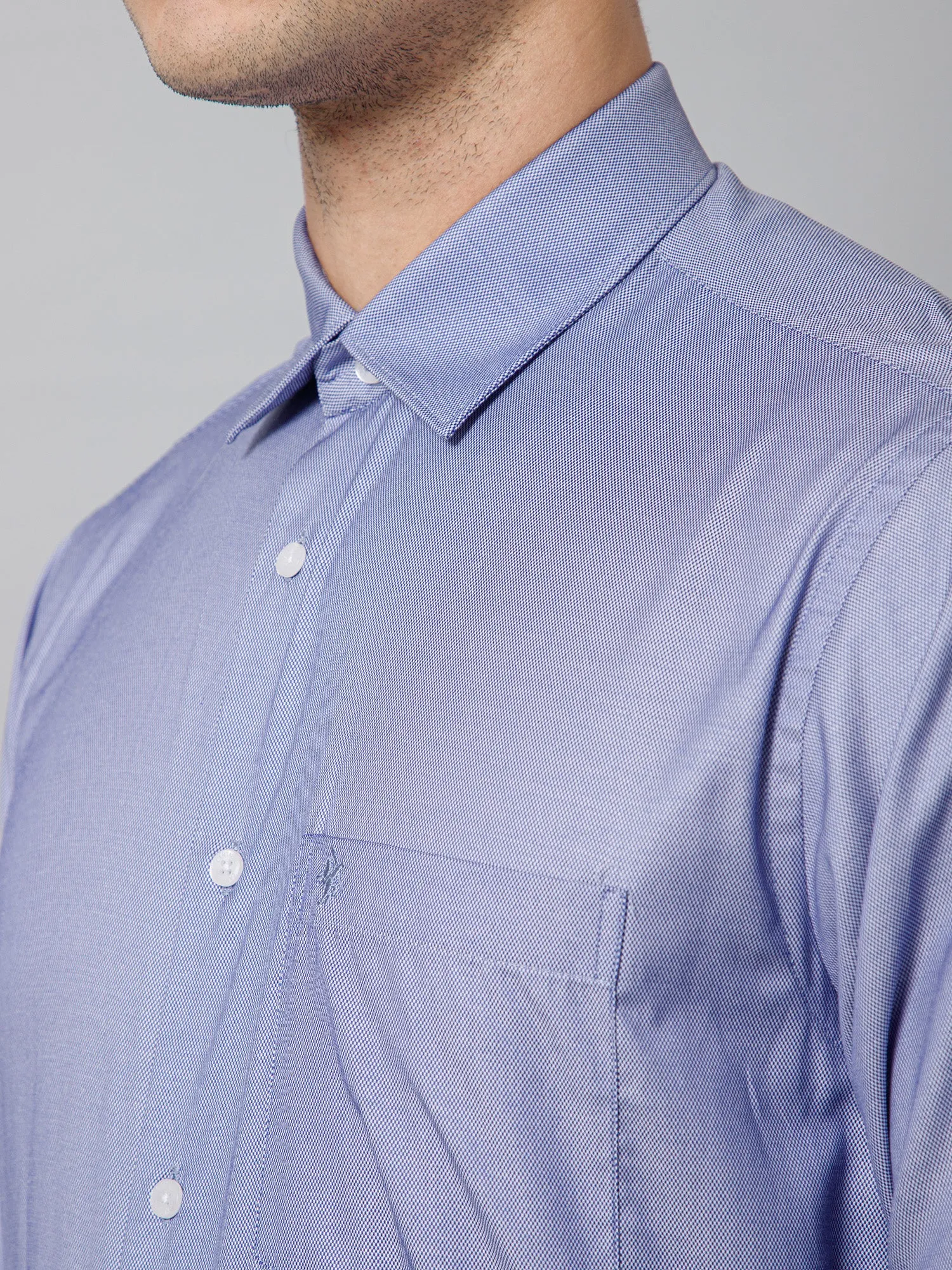 Cantabil Cotton Blend Self Design Full Sleeve Regular Fit Blue Formal Shirt for Men with Pocket