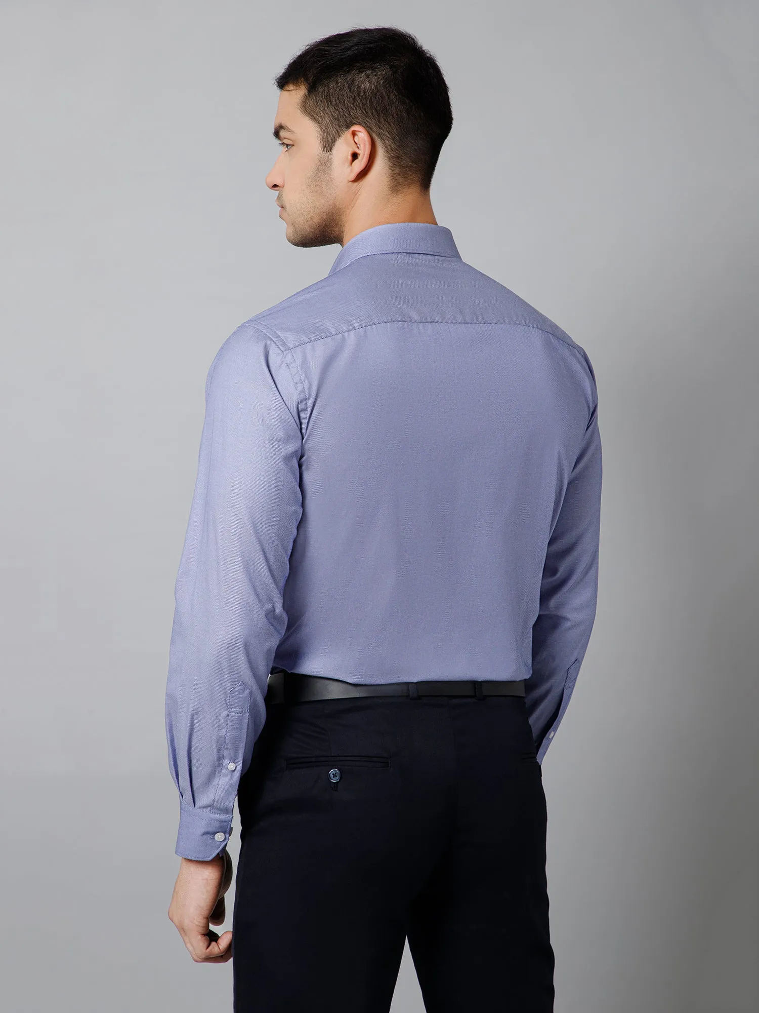 Cantabil Cotton Blend Self Design Full Sleeve Regular Fit Blue Formal Shirt for Men with Pocket