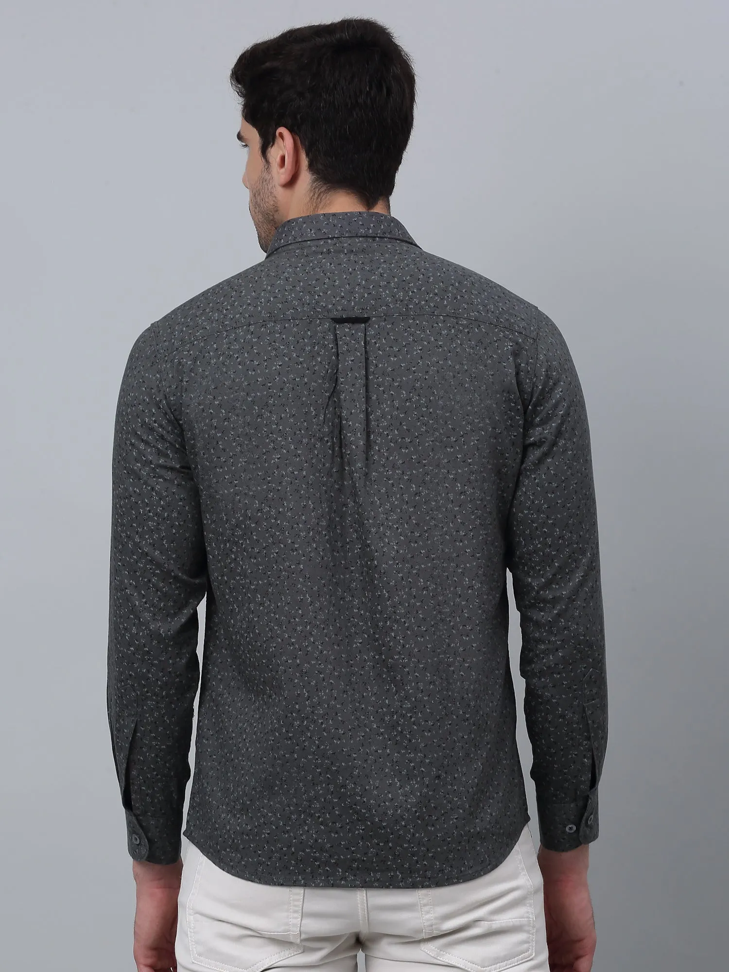 Cantabil Cotton Floral Printed Full Sleeve Regular Fit Grey Casual Shirt for Men with Pocket