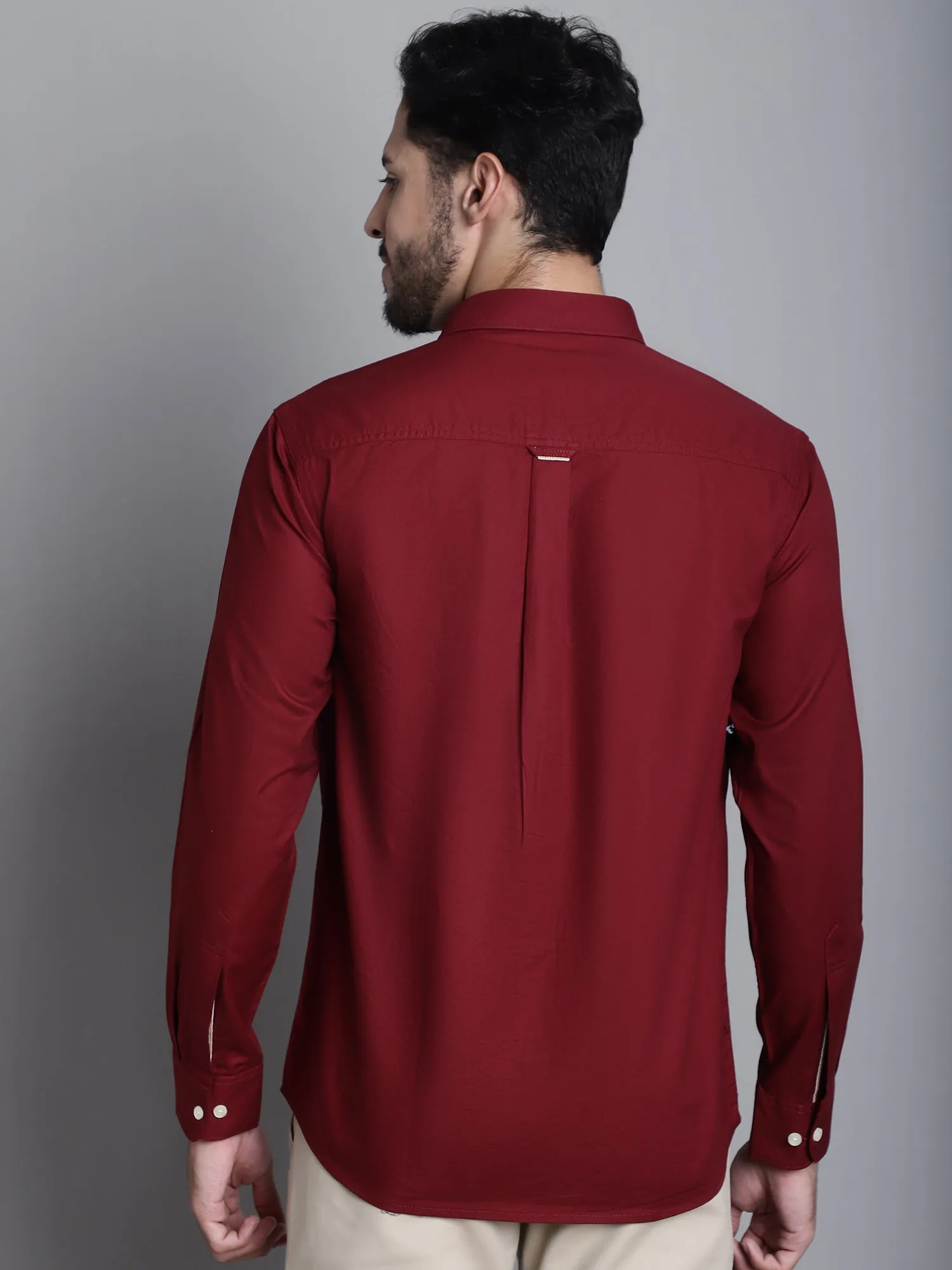 Cantabil Cotton Maroon Self Design Full Sleeve Regular Fit Casual Shirt for Men with Pocket
