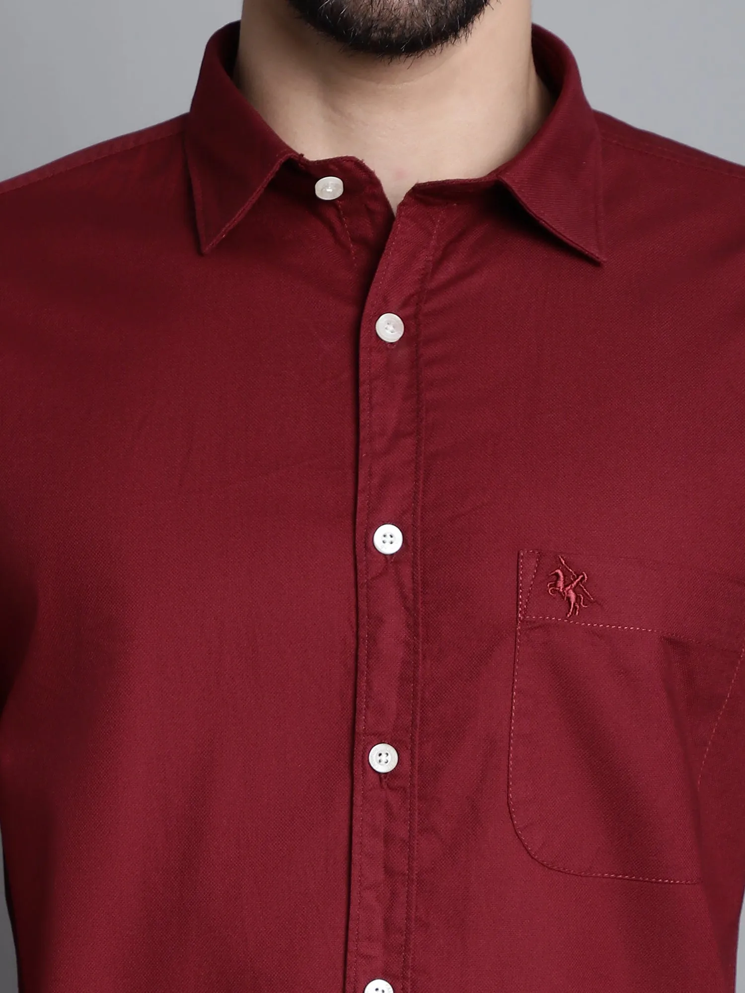 Cantabil Cotton Maroon Self Design Full Sleeve Regular Fit Casual Shirt for Men with Pocket