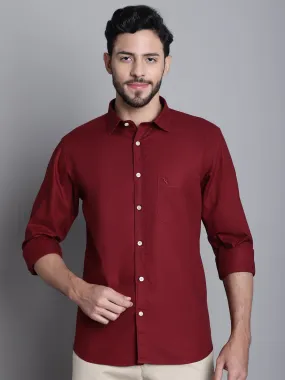 Cantabil Cotton Maroon Self Design Full Sleeve Regular Fit Casual Shirt for Men with Pocket