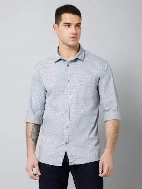 Cantabil Cotton Micro Printed Full Sleeve Regular Fit Grey Casual Shirt with Pocket for Men