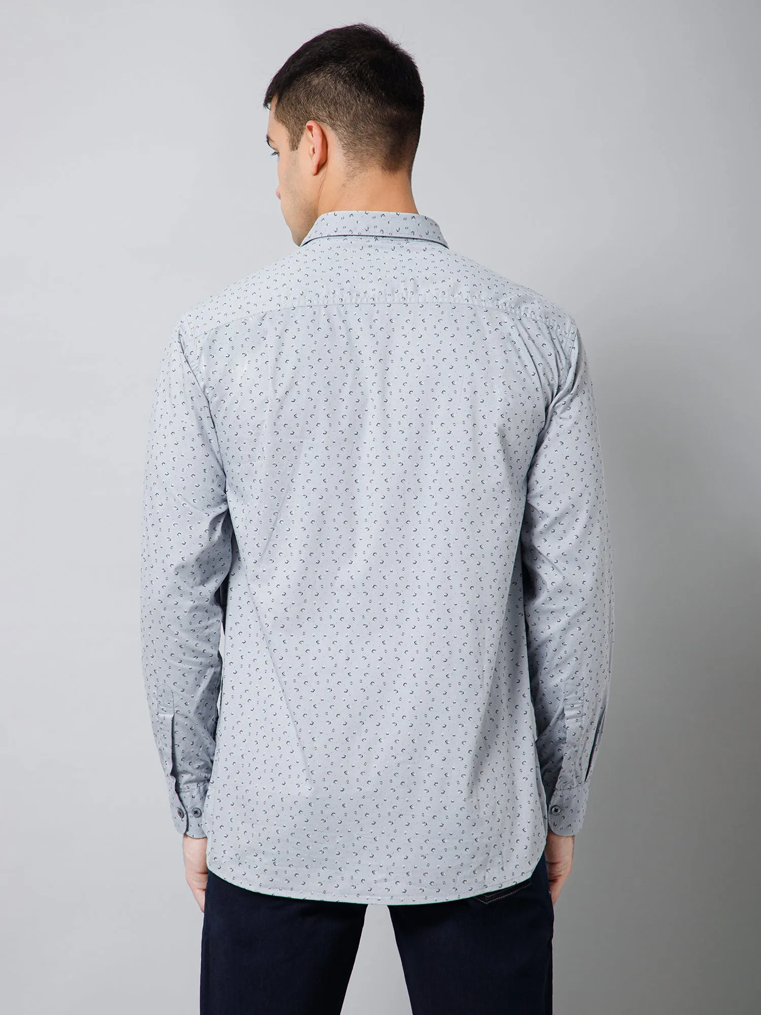 Cantabil Cotton Micro Printed Full Sleeve Regular Fit Grey Casual Shirt with Pocket for Men