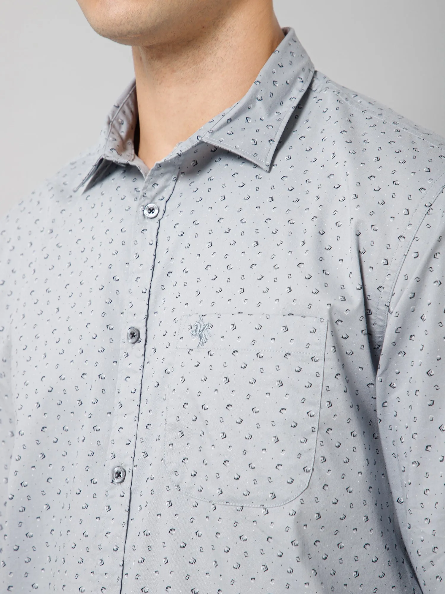 Cantabil Cotton Micro Printed Full Sleeve Regular Fit Grey Casual Shirt with Pocket for Men
