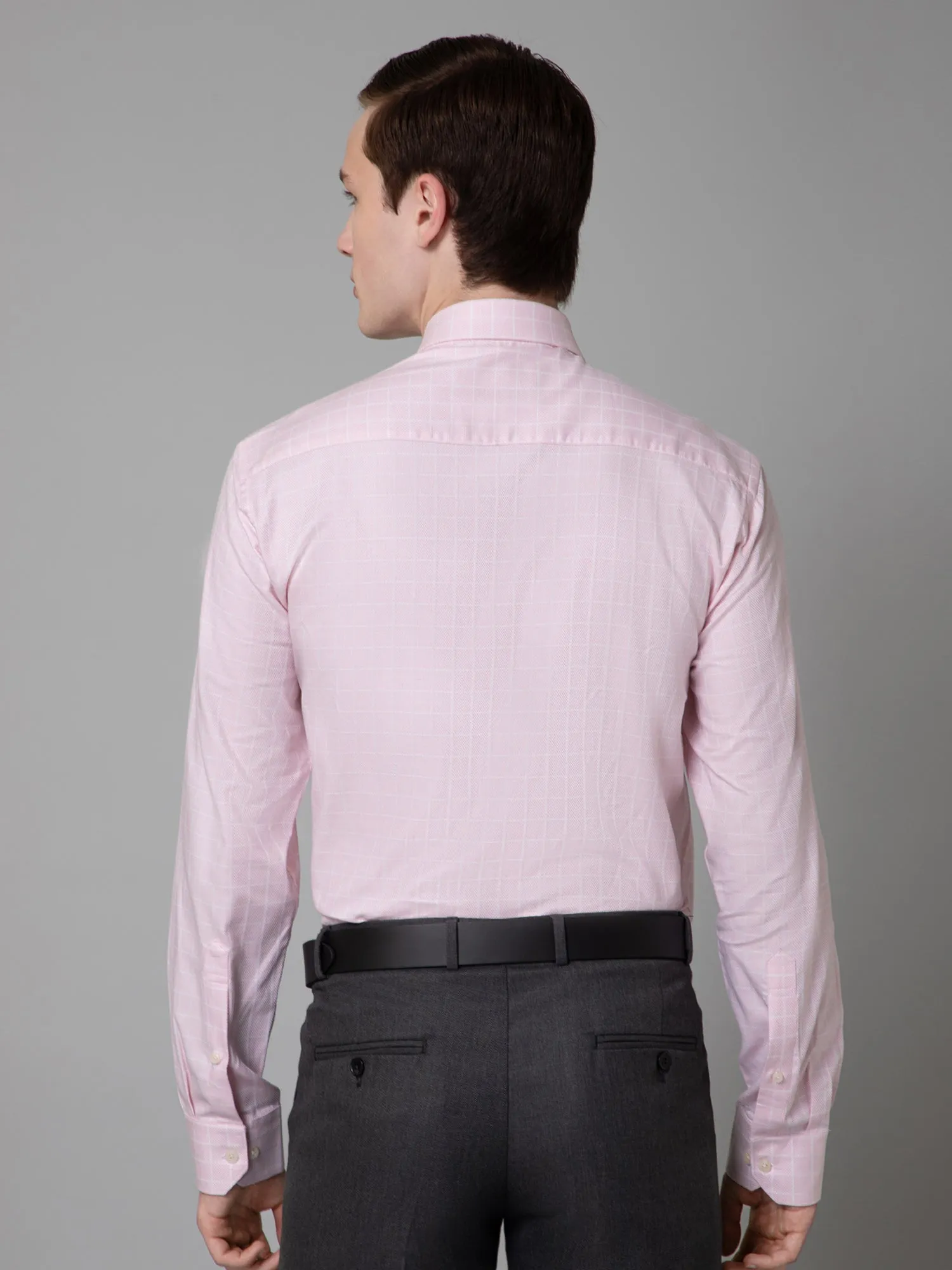 Cantabil Cotton Pink Checkered Full Sleeve Regular Fit Formal Shirt for Men with Pocket
