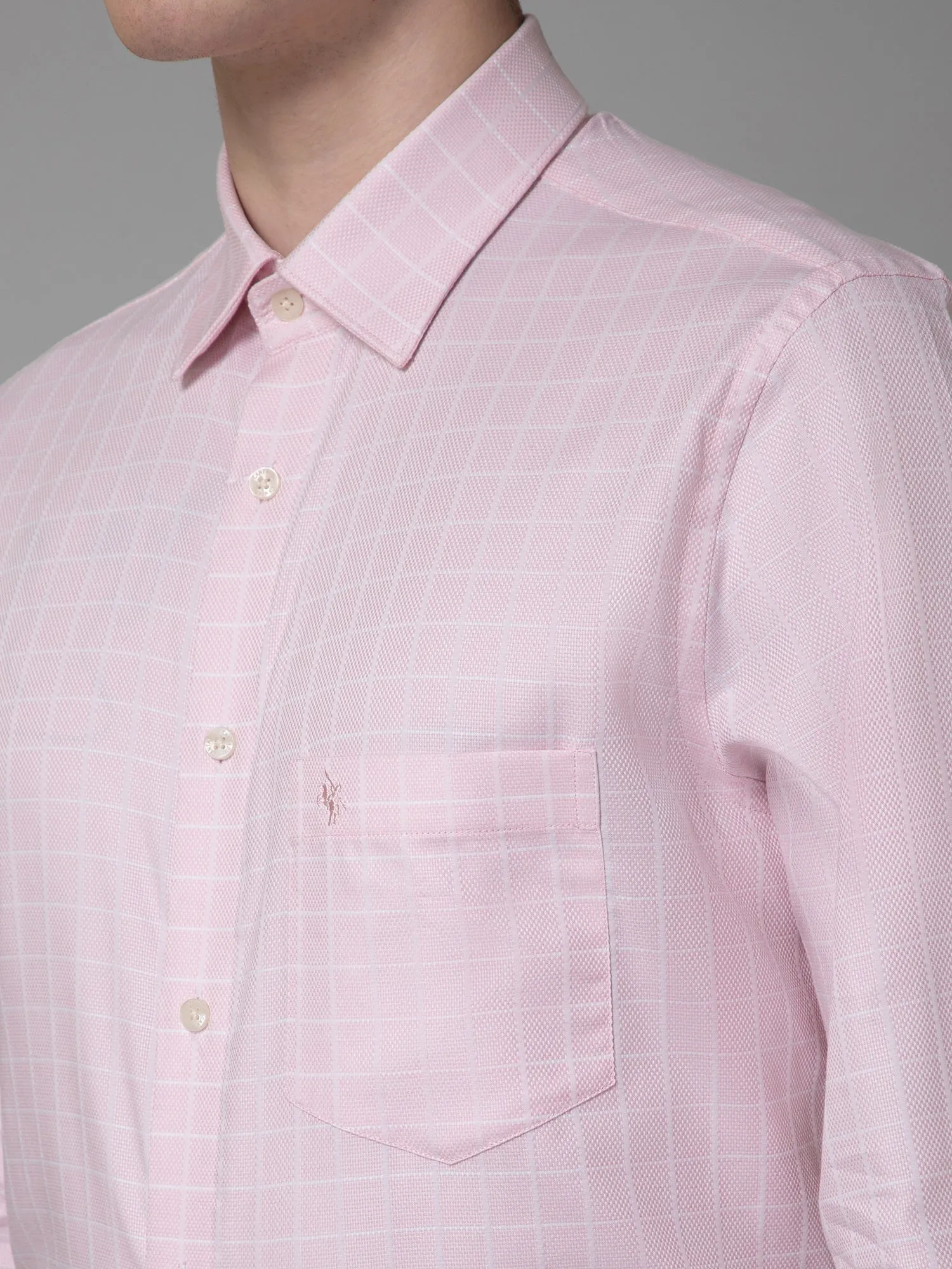 Cantabil Cotton Pink Checkered Full Sleeve Regular Fit Formal Shirt for Men with Pocket