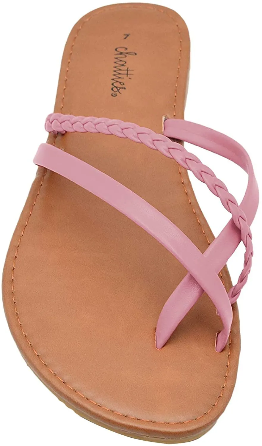 Chatties Ladies Fashion Sandals 10 M US Smooth Pu Thong Slip On Flats with Braid Detail Blush