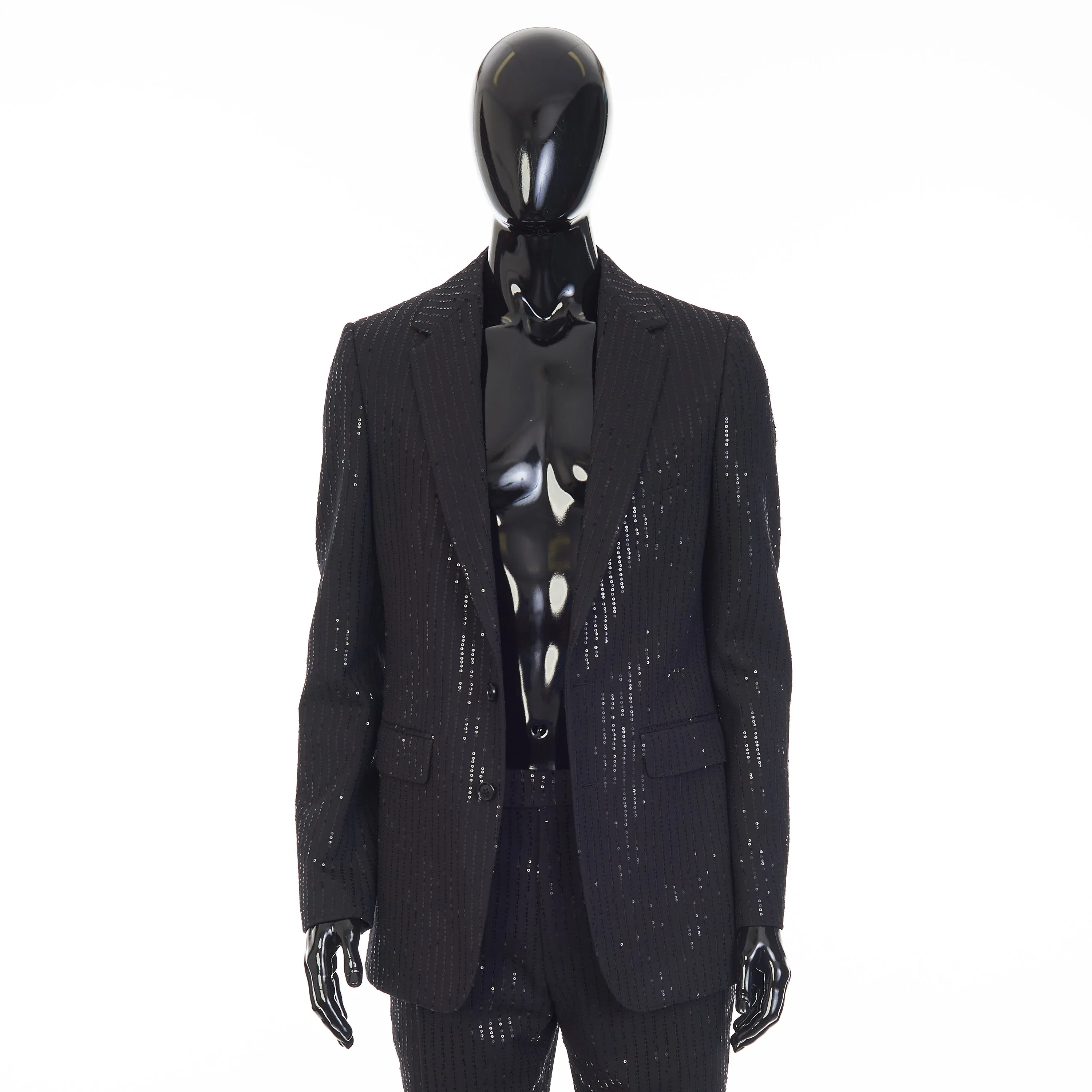 Classic Jacket In Black Sequin Embroidered Wool Gabardine