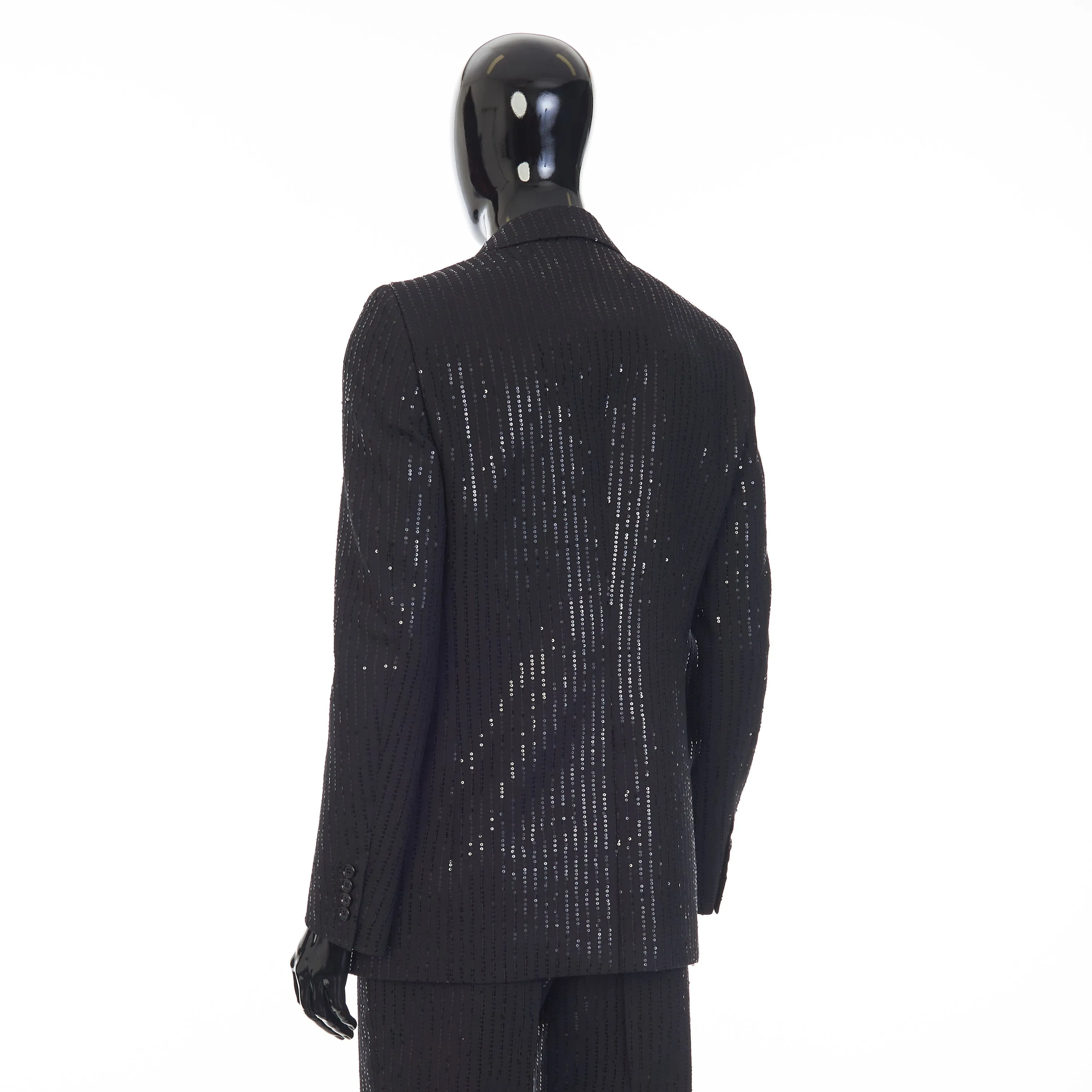 Classic Jacket In Black Sequin Embroidered Wool Gabardine