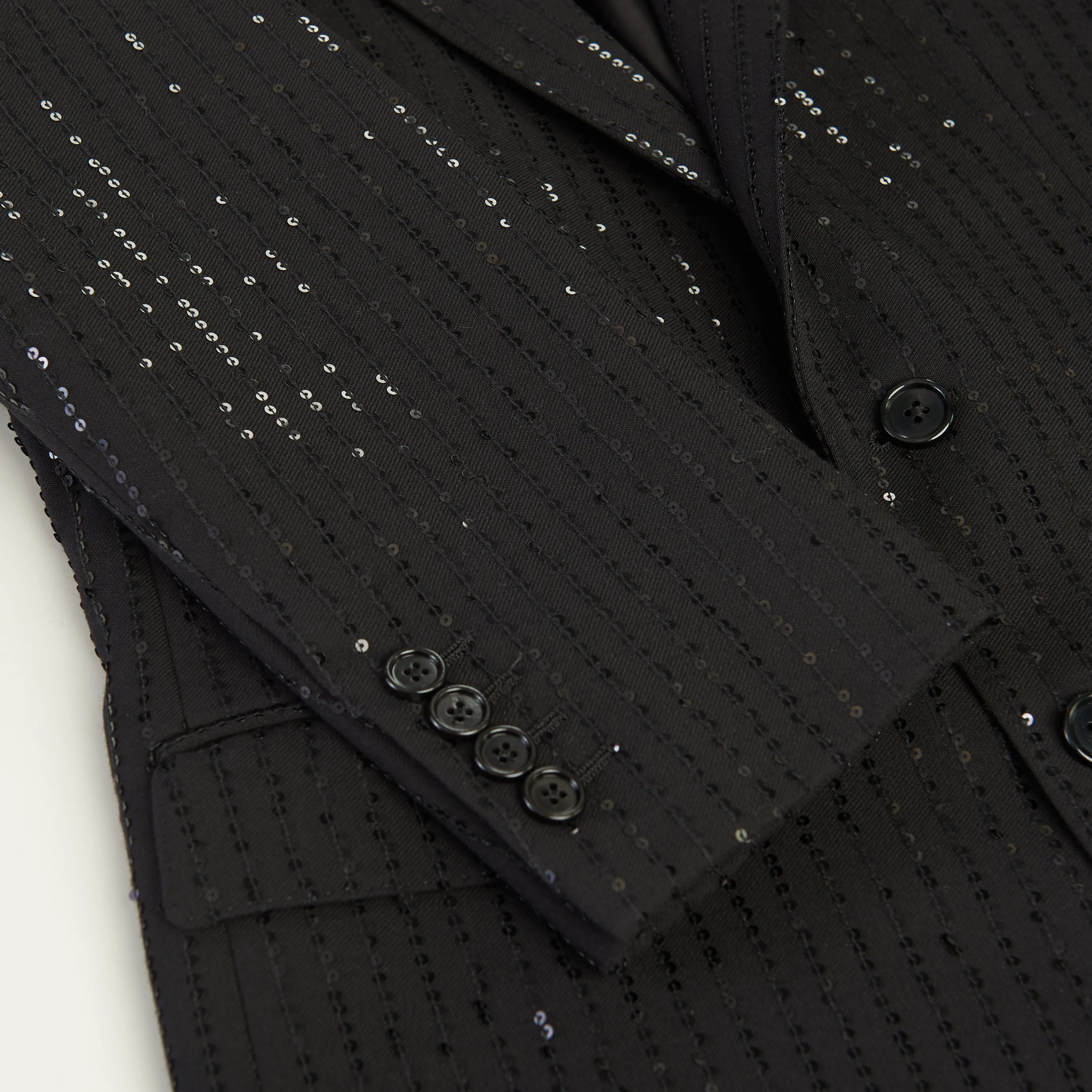 Classic Jacket In Black Sequin Embroidered Wool Gabardine