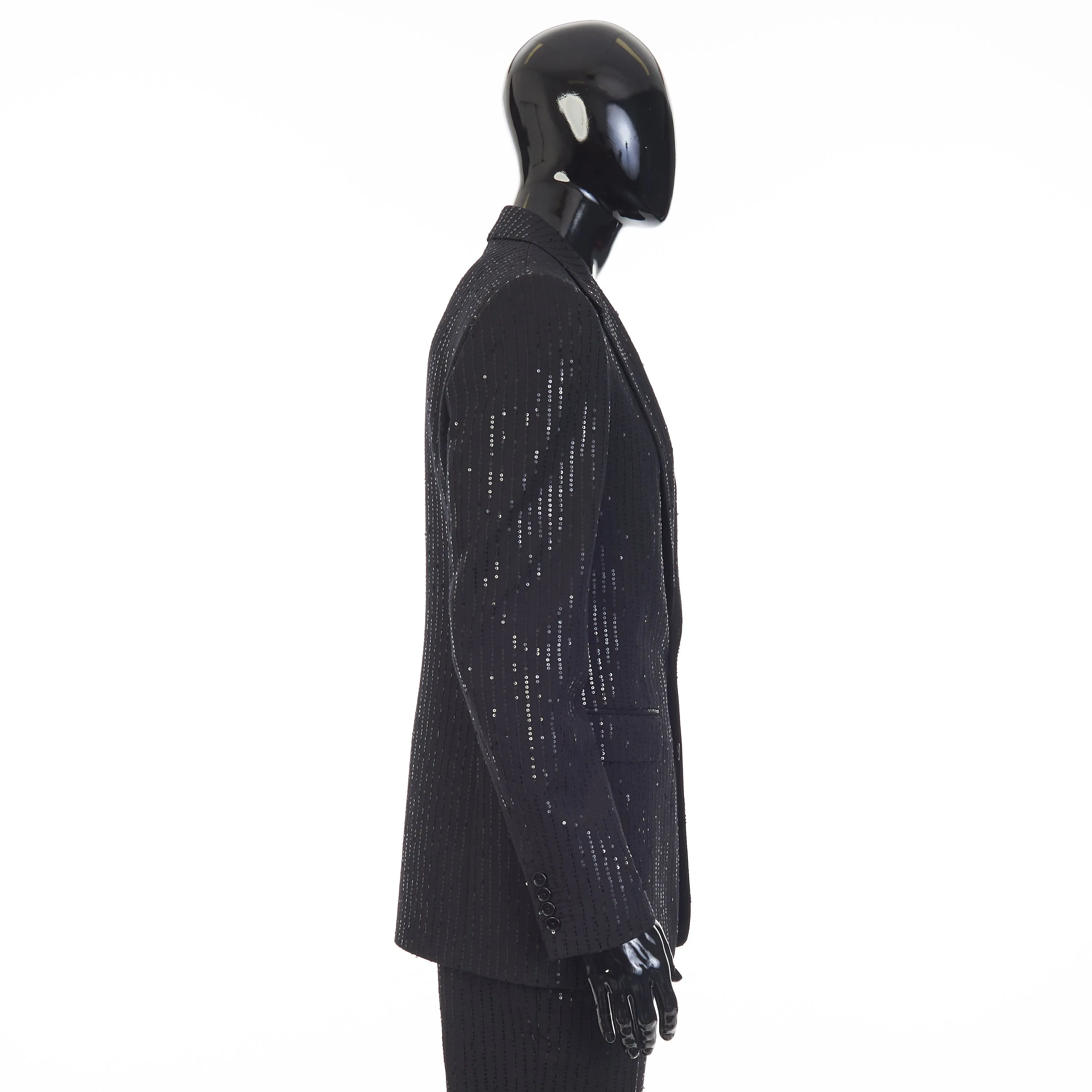 Classic Jacket In Black Sequin Embroidered Wool Gabardine