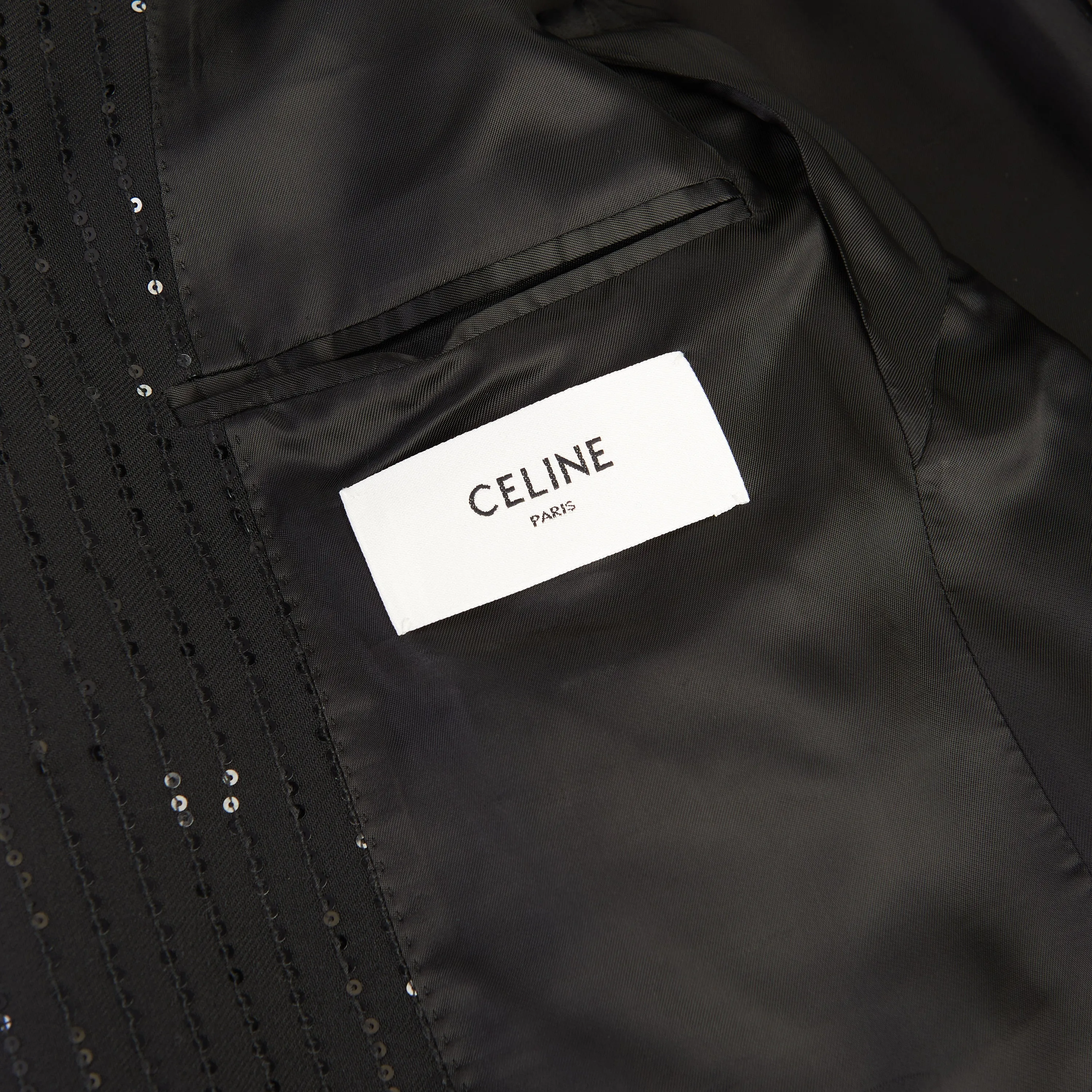 Classic Jacket In Black Sequin Embroidered Wool Gabardine
