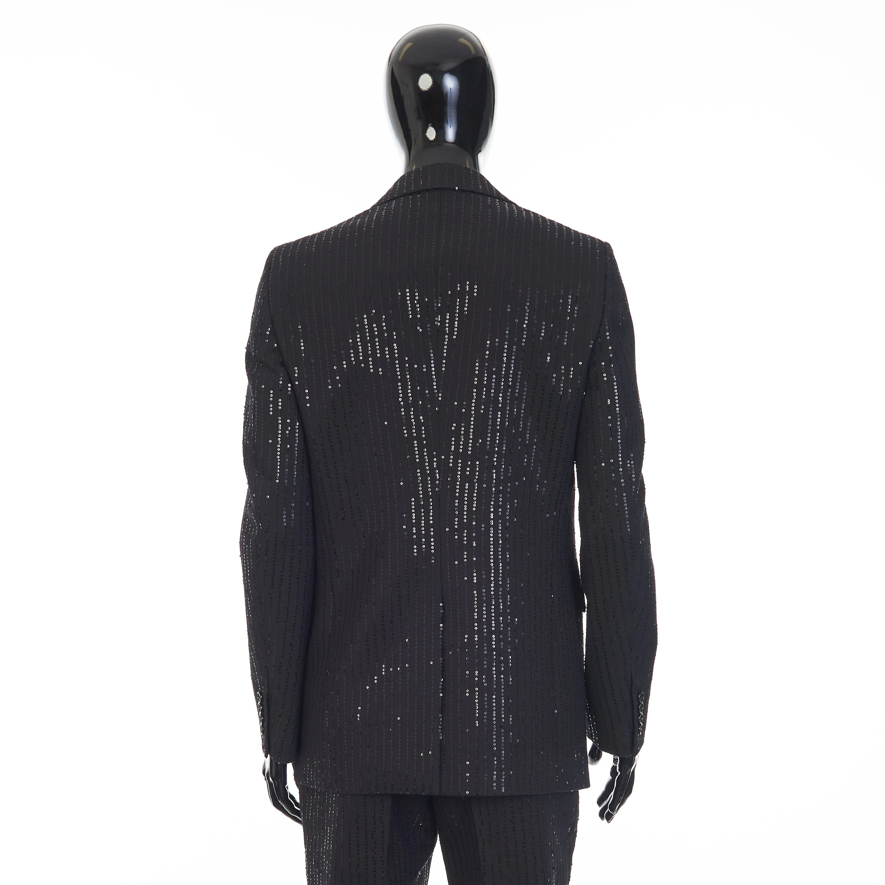 Classic Jacket In Black Sequin Embroidered Wool Gabardine